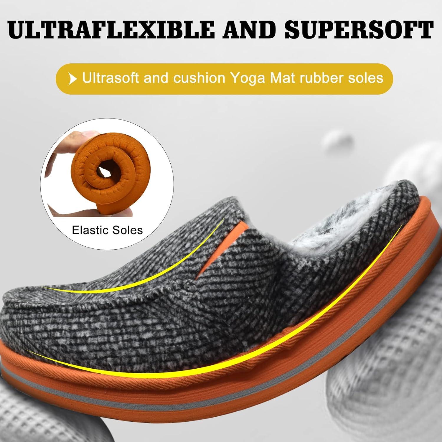 imageONCAI Mens Clog Slippers with Arch Support Stripe Faux Fur CottonBlend HighDensity Memory Foam Warm House Slippers Slipon Indoor Outdoor Rubber Sole Size 716GreyOrange