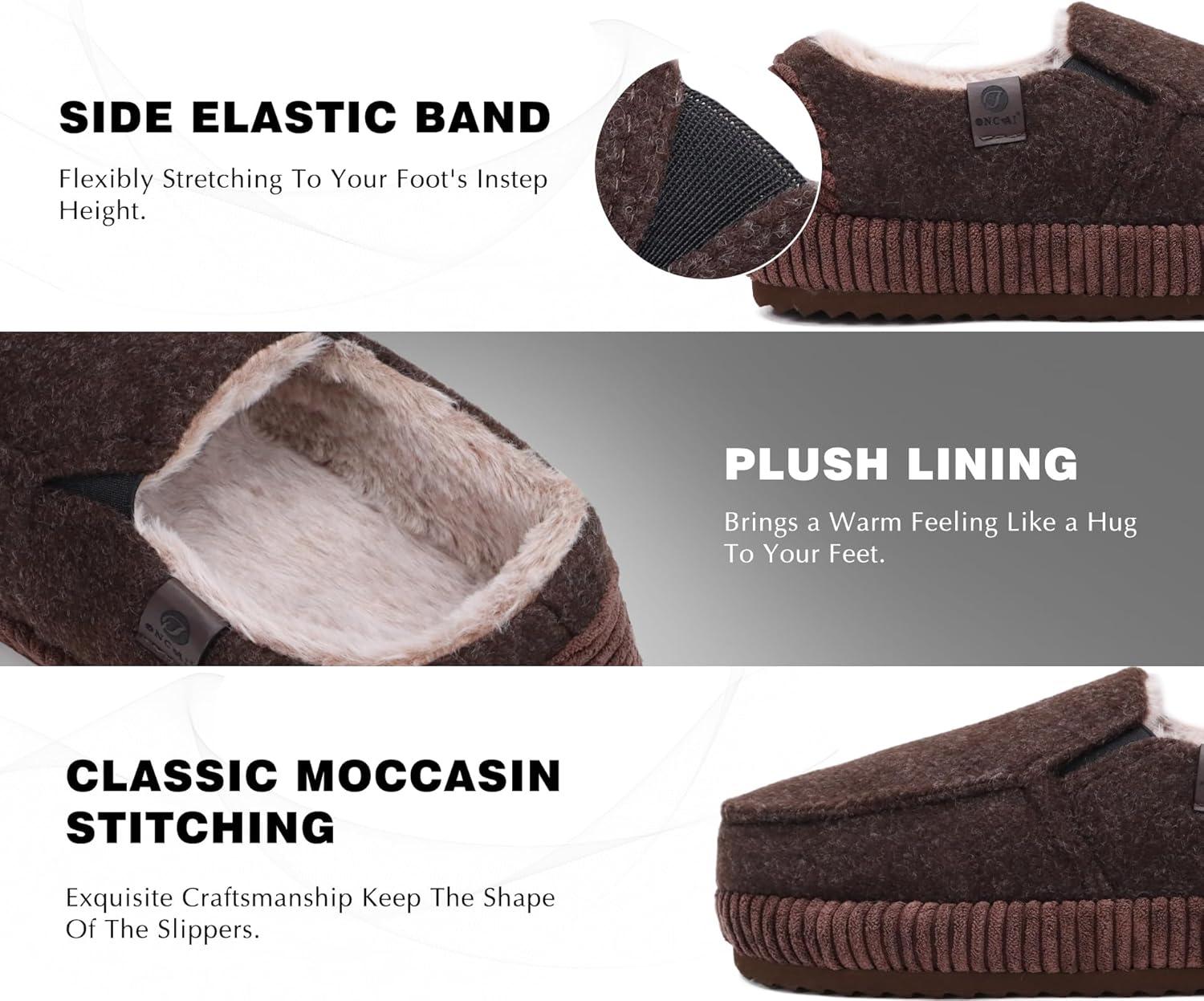 imageONCAI Mens Clog Slippers with Arch Support Stripe Faux Fur CottonBlend HighDensity Memory Foam Warm House Slippers Slipon Indoor Outdoor Rubber Sole Size 716Moccasins Brown