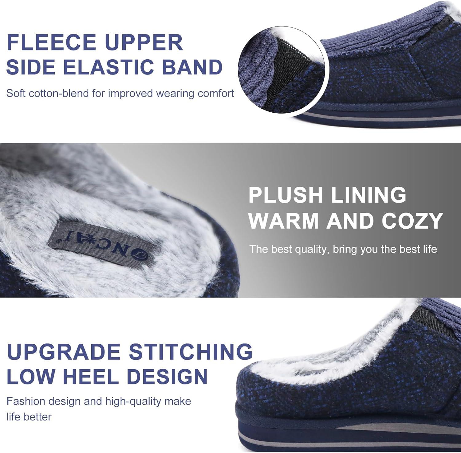 imageONCAI Mens Clog Slippers with Arch Support Stripe Faux Fur CottonBlend HighDensity Memory Foam Warm House Slippers Slipon Indoor Outdoor Rubber Sole Size 716Corduroy Blue