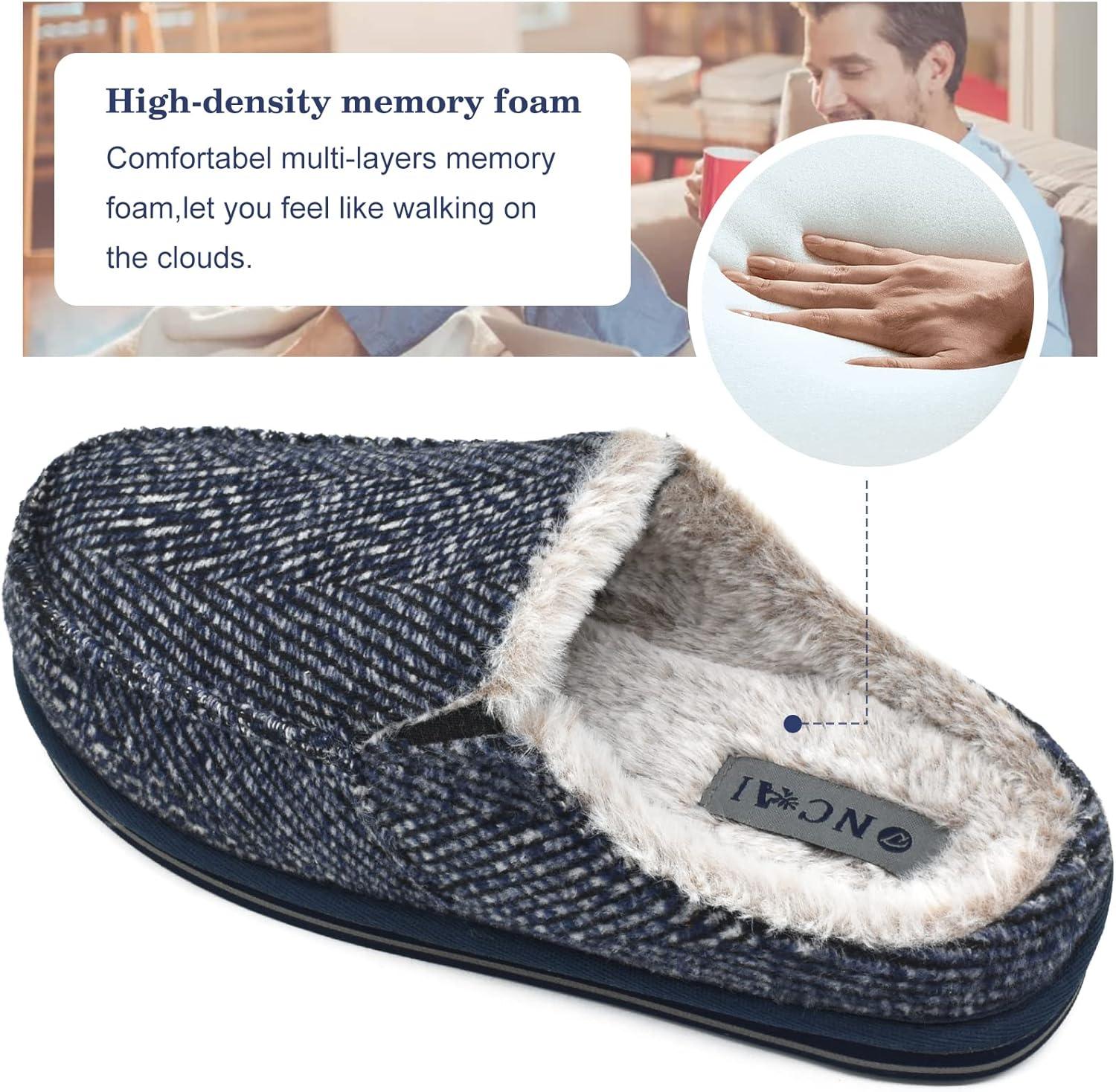 imageONCAI Mens Clog Slippers with Arch Support Stripe Faux Fur CottonBlend HighDensity Memory Foam Warm House Slippers Slipon Indoor Outdoor Rubber Sole Size 716Light Blue