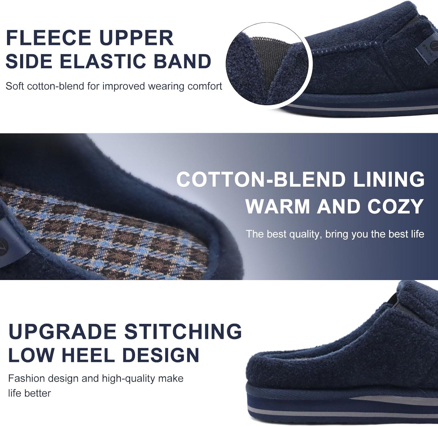 imageONCAI Mens Clog Slippers with Arch Support Stripe Faux Fur CottonBlend HighDensity Memory Foam Warm House Slippers Slipon Indoor Outdoor Rubber Sole Size 716Felt Blue