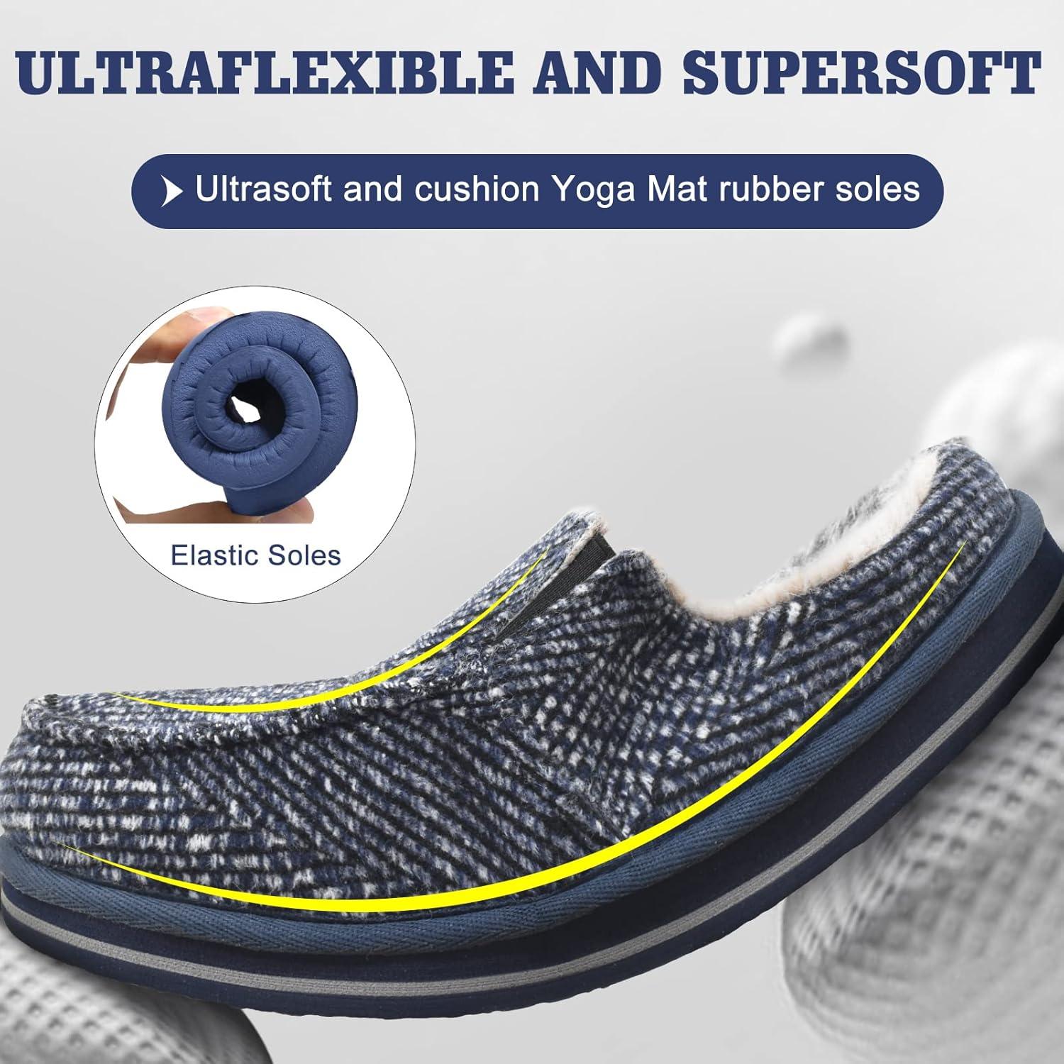 imageONCAI Mens Clog Slippers with Arch Support Stripe Faux Fur CottonBlend HighDensity Memory Foam Warm House Slippers Slipon Indoor Outdoor Rubber Sole Size 716Light Blue