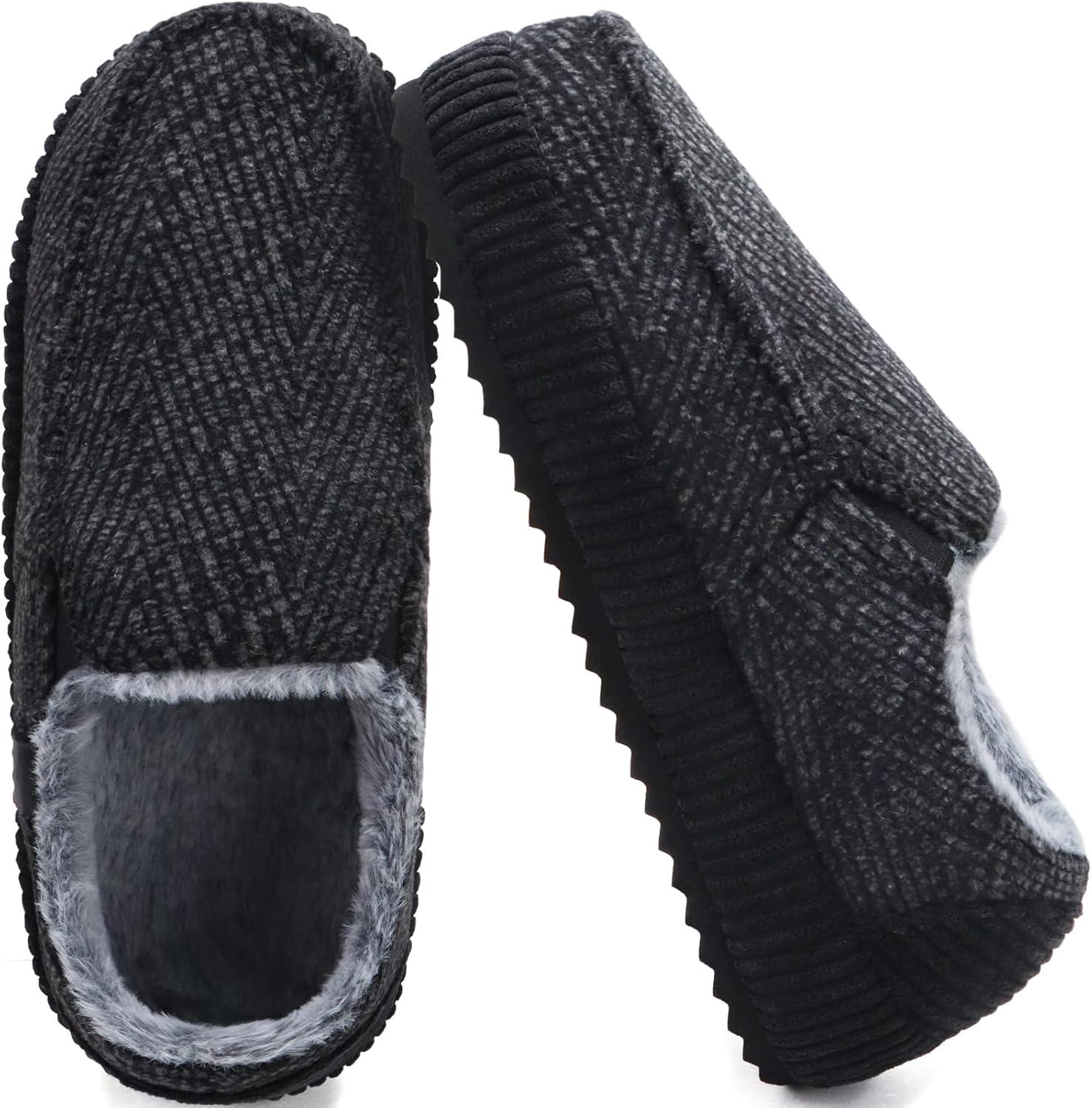 imageONCAI Mens Clog Slippers with Arch Support Stripe Faux Fur CottonBlend HighDensity Memory Foam Warm House Slippers Slipon Indoor Outdoor Rubber Sole Size 716Moccasins BlackWhite