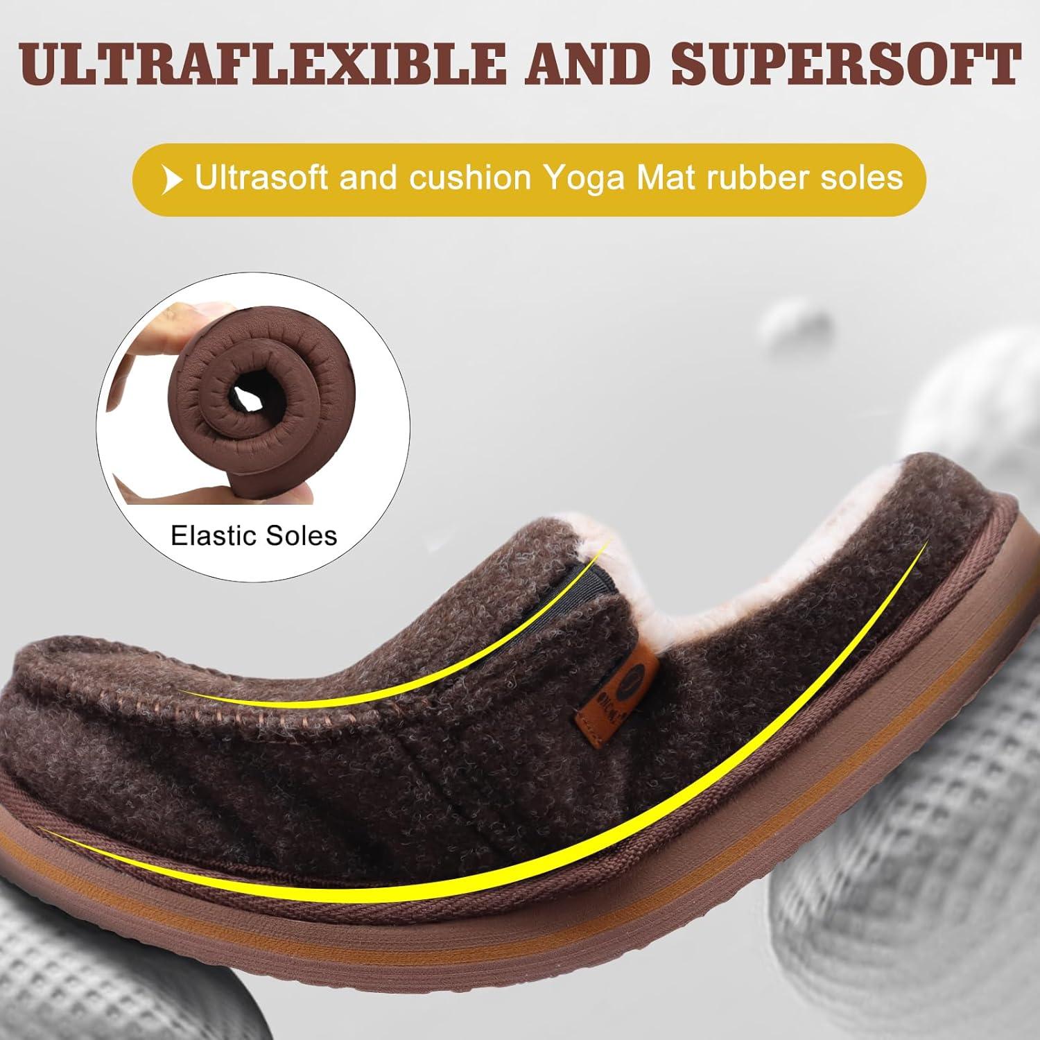 imageONCAI Mens Clog Slippers with Arch Support Stripe Faux Fur CottonBlend HighDensity Memory Foam Warm House Slippers Slipon Indoor Outdoor Rubber Sole Size 716Fur Felt Brown