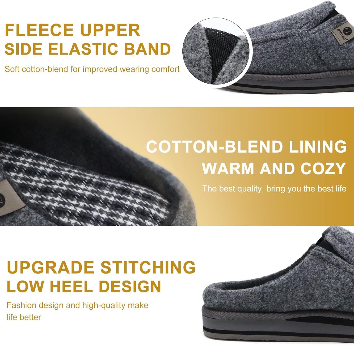 imageONCAI Mens Clog Slippers with Arch Support Stripe Faux Fur CottonBlend HighDensity Memory Foam Warm House Slippers Slipon Indoor Outdoor Rubber Sole Size 716Felt Grey