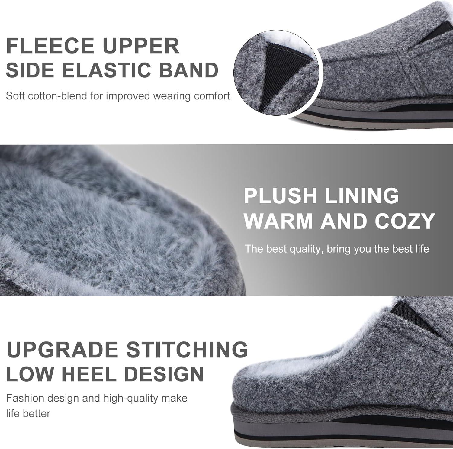 imageONCAI Mens Clog Slippers with Arch Support Stripe Faux Fur CottonBlend HighDensity Memory Foam Warm House Slippers Slipon Indoor Outdoor Rubber Sole Size 716Fur Felt Grey