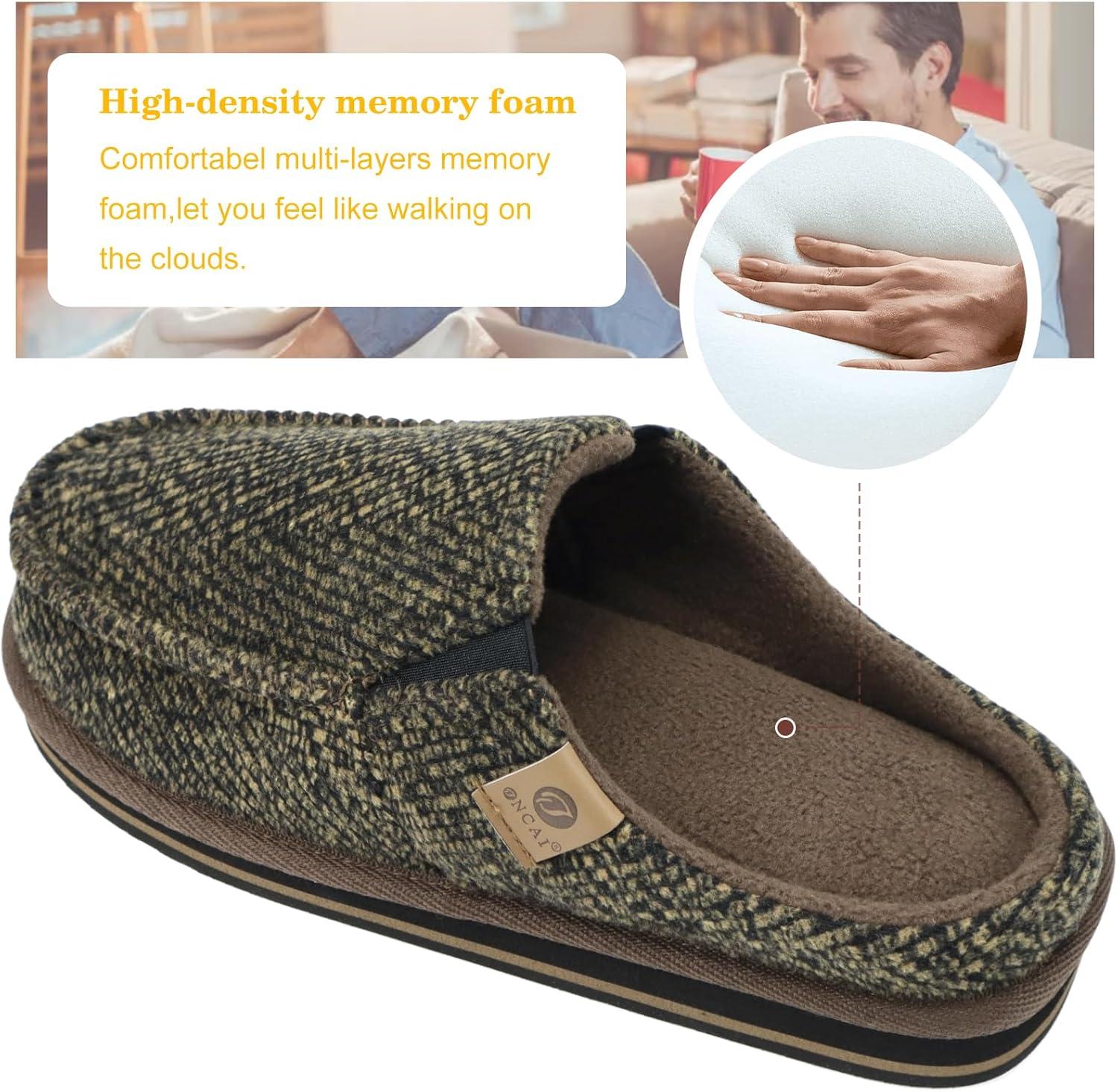 imageONCAI Mens Clog Slippers with Arch Support Stripe Faux Fur CottonBlend HighDensity Memory Foam Warm House Slippers Slipon Indoor Outdoor Rubber Sole Size 716Spring Brown