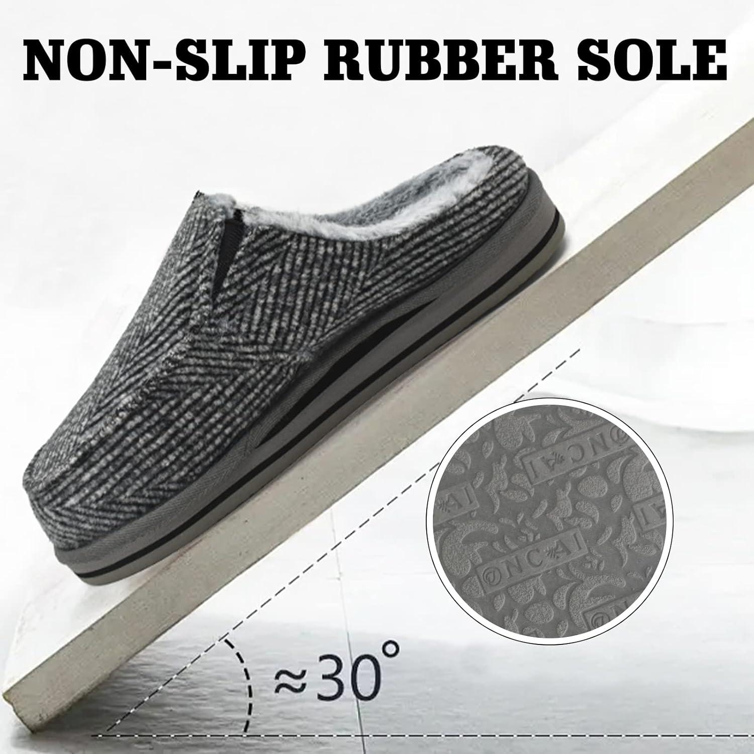 imageONCAI Mens Clog Slippers with Arch Support Stripe Faux Fur CottonBlend HighDensity Memory Foam Warm House Slippers Slipon Indoor Outdoor Rubber Sole Size 716Grey