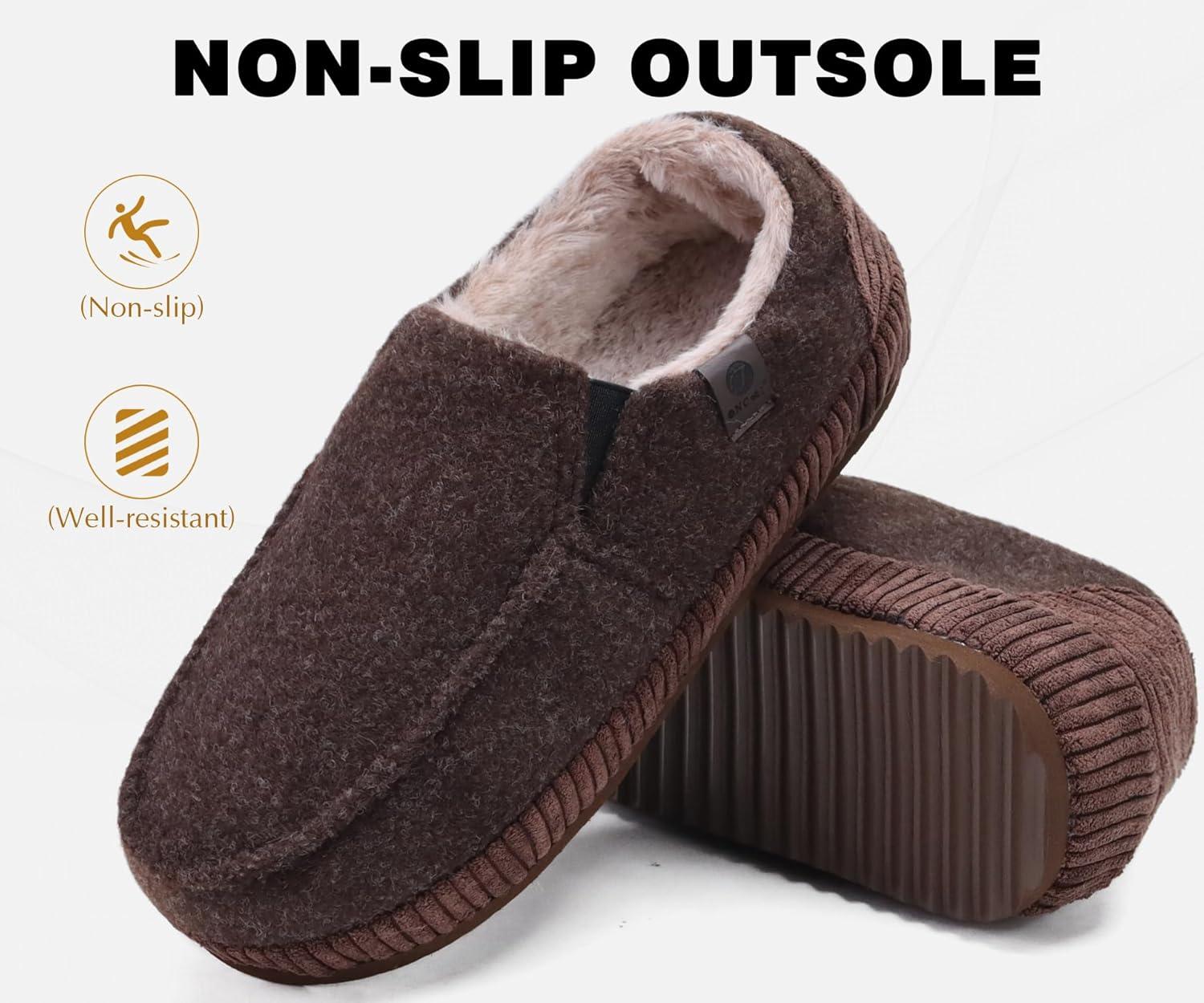 imageONCAI Mens Clog Slippers with Arch Support Stripe Faux Fur CottonBlend HighDensity Memory Foam Warm House Slippers Slipon Indoor Outdoor Rubber Sole Size 716Moccasins Brown
