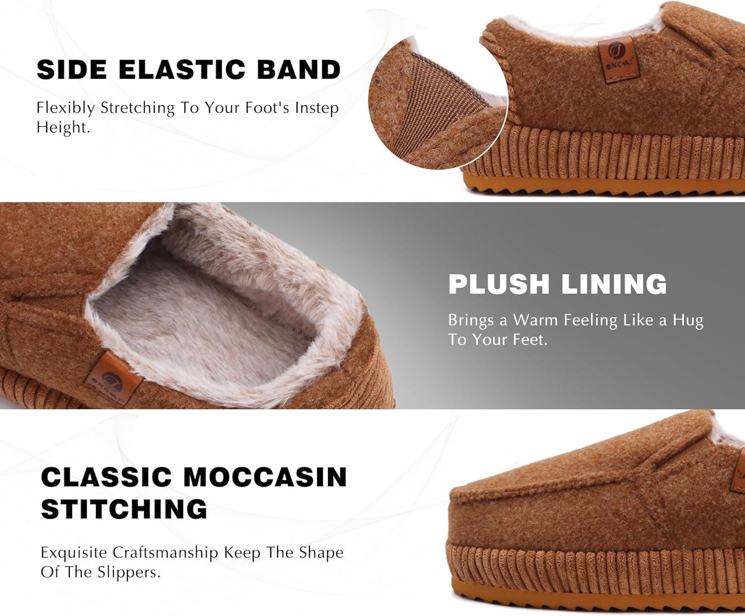 imageONCAI Mens Clog Slippers with Arch Support Stripe Faux Fur CottonBlend HighDensity Memory Foam Warm House Slippers Slipon Indoor Outdoor Rubber Sole Size 716Moccasins Khaki