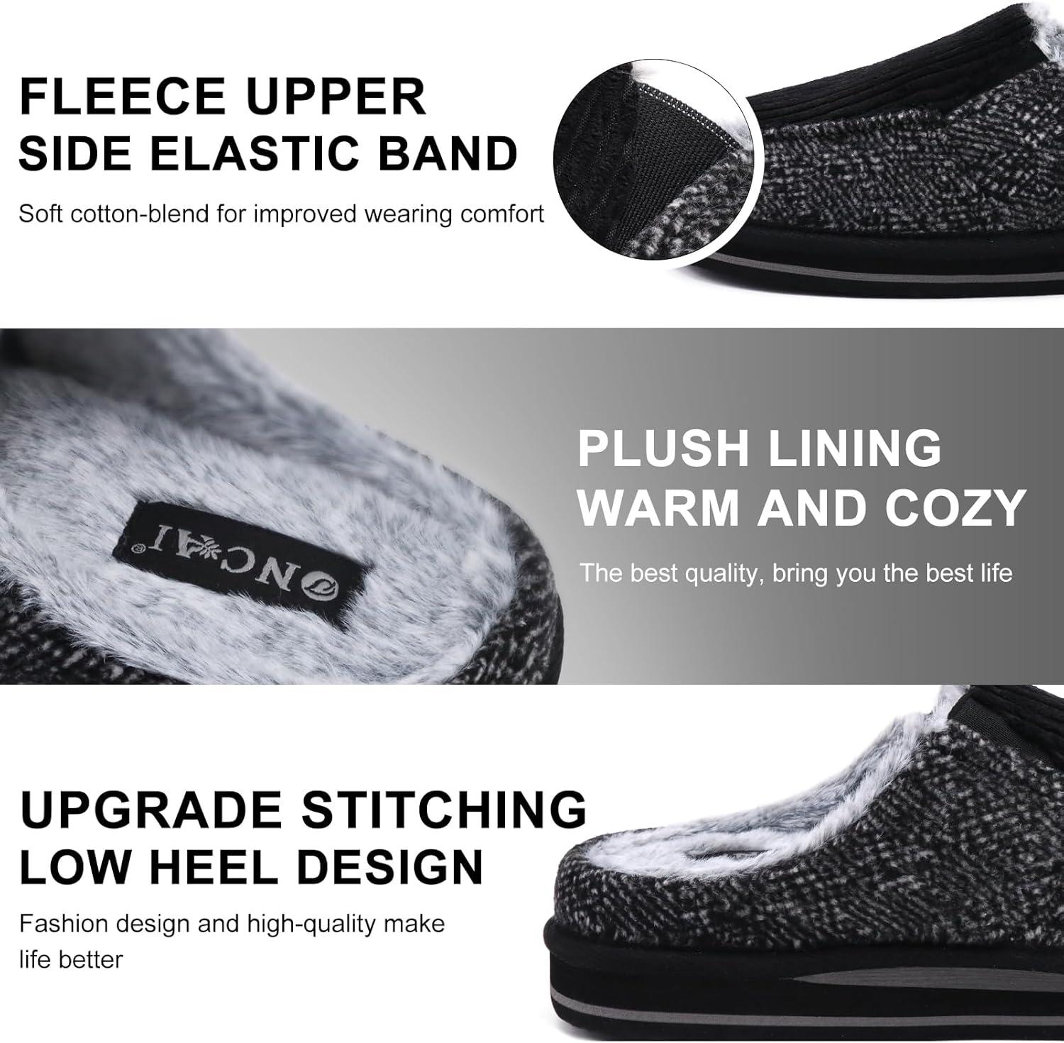 imageONCAI Mens Clog Slippers with Arch Support Stripe Faux Fur CottonBlend HighDensity Memory Foam Warm House Slippers Slipon Indoor Outdoor Rubber Sole Size 716Corduroy Black