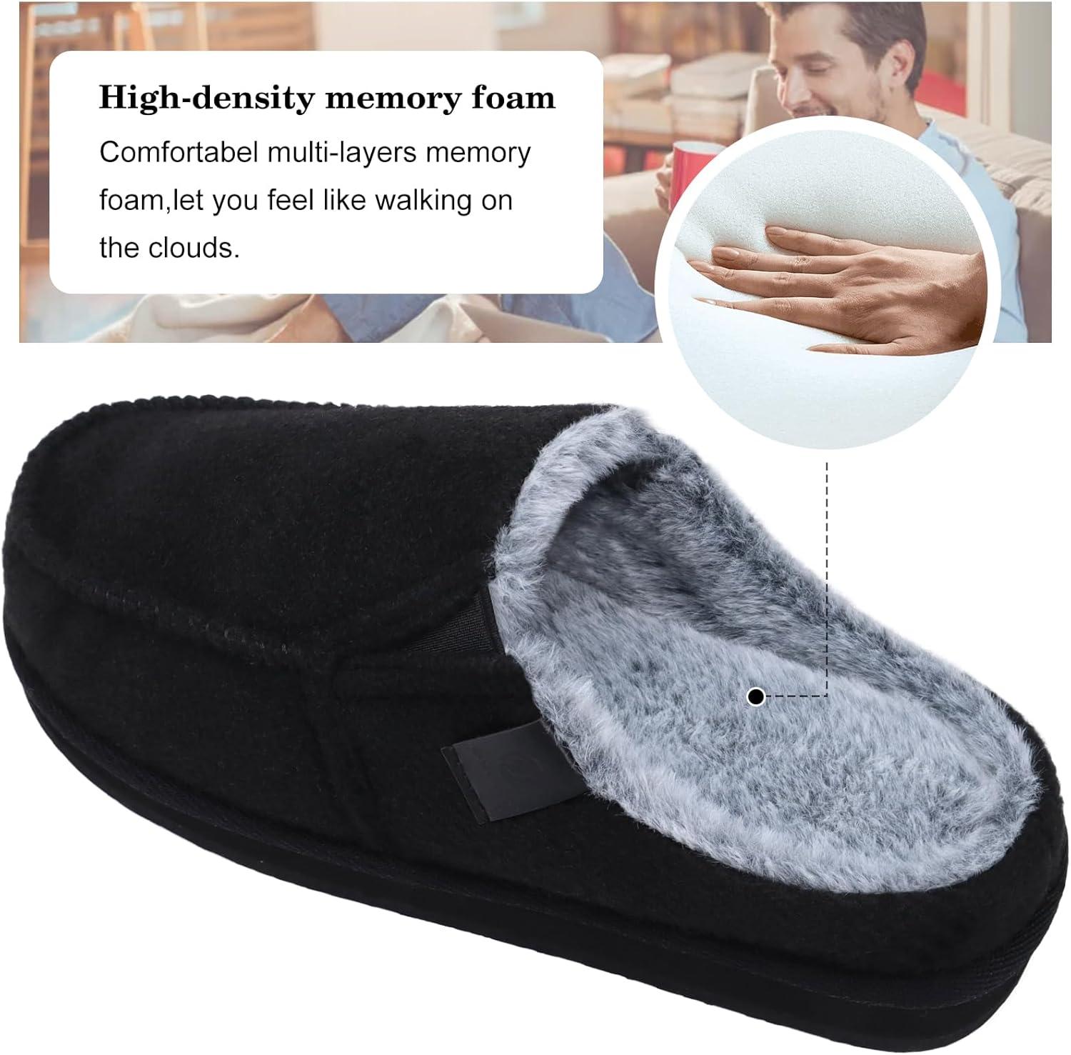 imageONCAI Mens Clog Slippers with Arch Support Stripe Faux Fur CottonBlend HighDensity Memory Foam Warm House Slippers Slipon Indoor Outdoor Rubber Sole Size 716Fur Felt Black