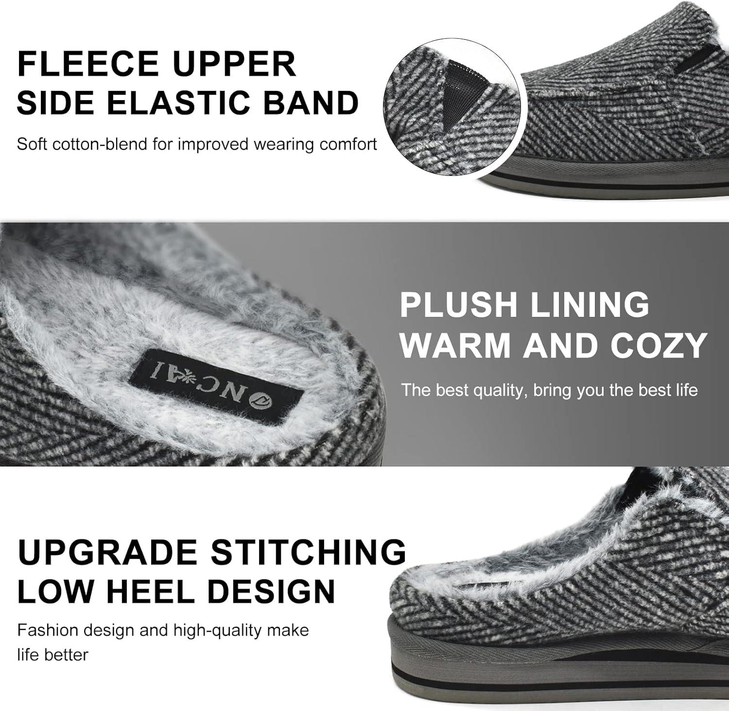 imageONCAI Mens Clog Slippers with Arch Support Stripe Faux Fur CottonBlend HighDensity Memory Foam Warm House Slippers Slipon Indoor Outdoor Rubber Sole Size 716Grey