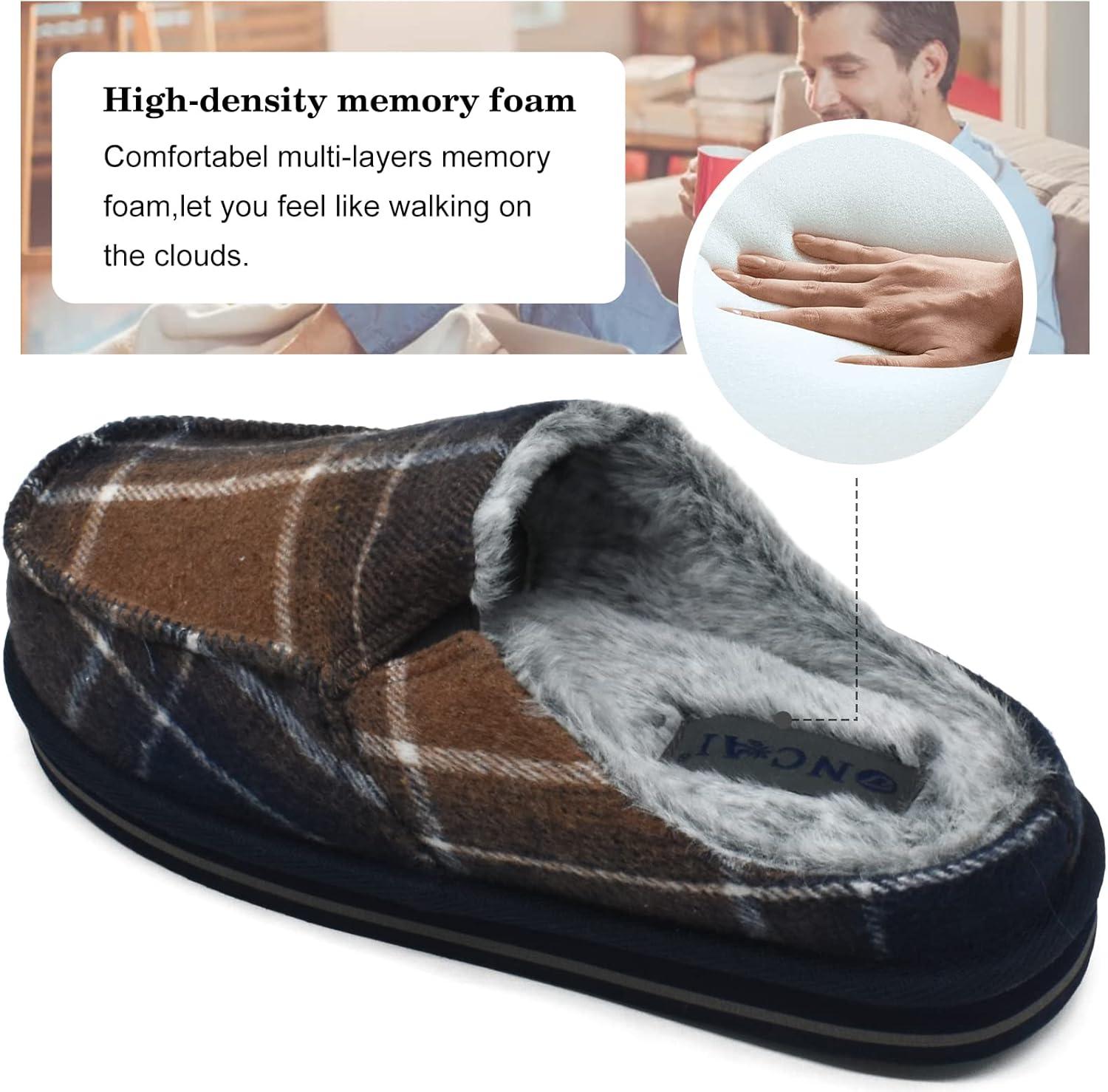 imageONCAI Mens Clog Slippers with Arch Support Stripe Faux Fur CottonBlend HighDensity Memory Foam Warm House Slippers Slipon Indoor Outdoor Rubber Sole Size 716Fade Blue