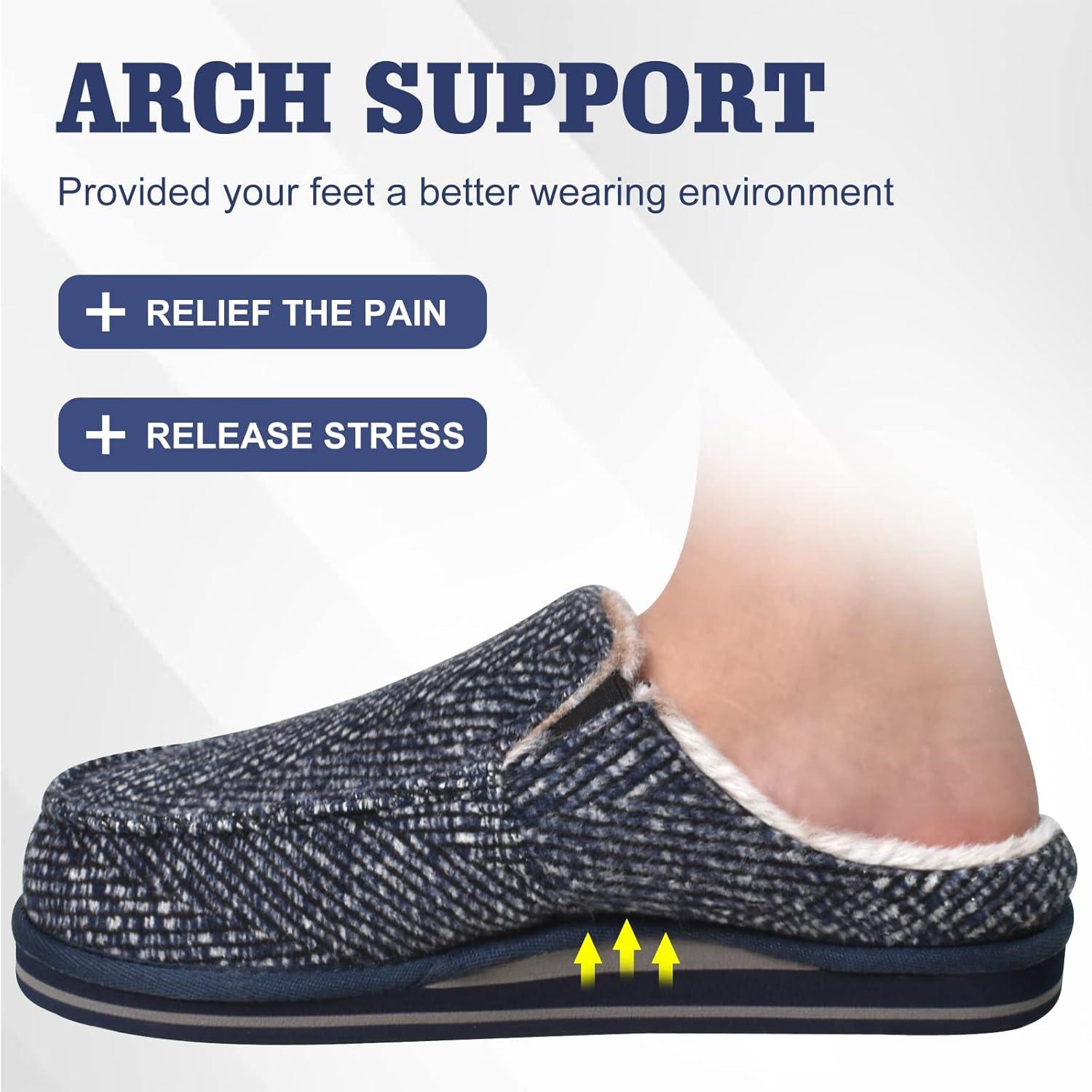 imageONCAI Mens Clog Slippers with Arch Support Stripe Faux Fur CottonBlend HighDensity Memory Foam Warm House Slippers Slipon Indoor Outdoor Rubber Sole Size 716Light Blue