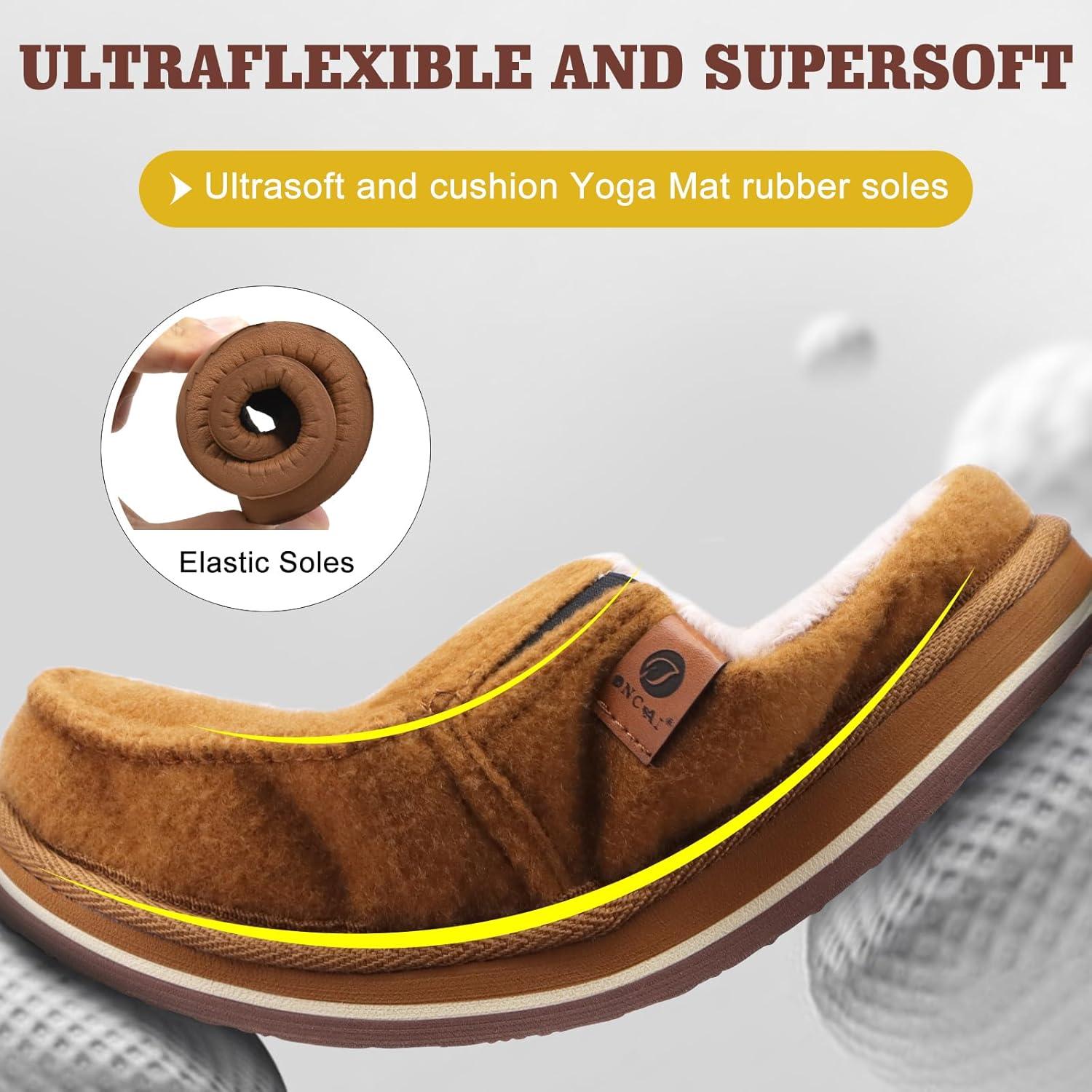 imageONCAI Mens Clog Slippers with Arch Support Stripe Faux Fur CottonBlend HighDensity Memory Foam Warm House Slippers Slipon Indoor Outdoor Rubber Sole Size 716Fur Felt Khaki