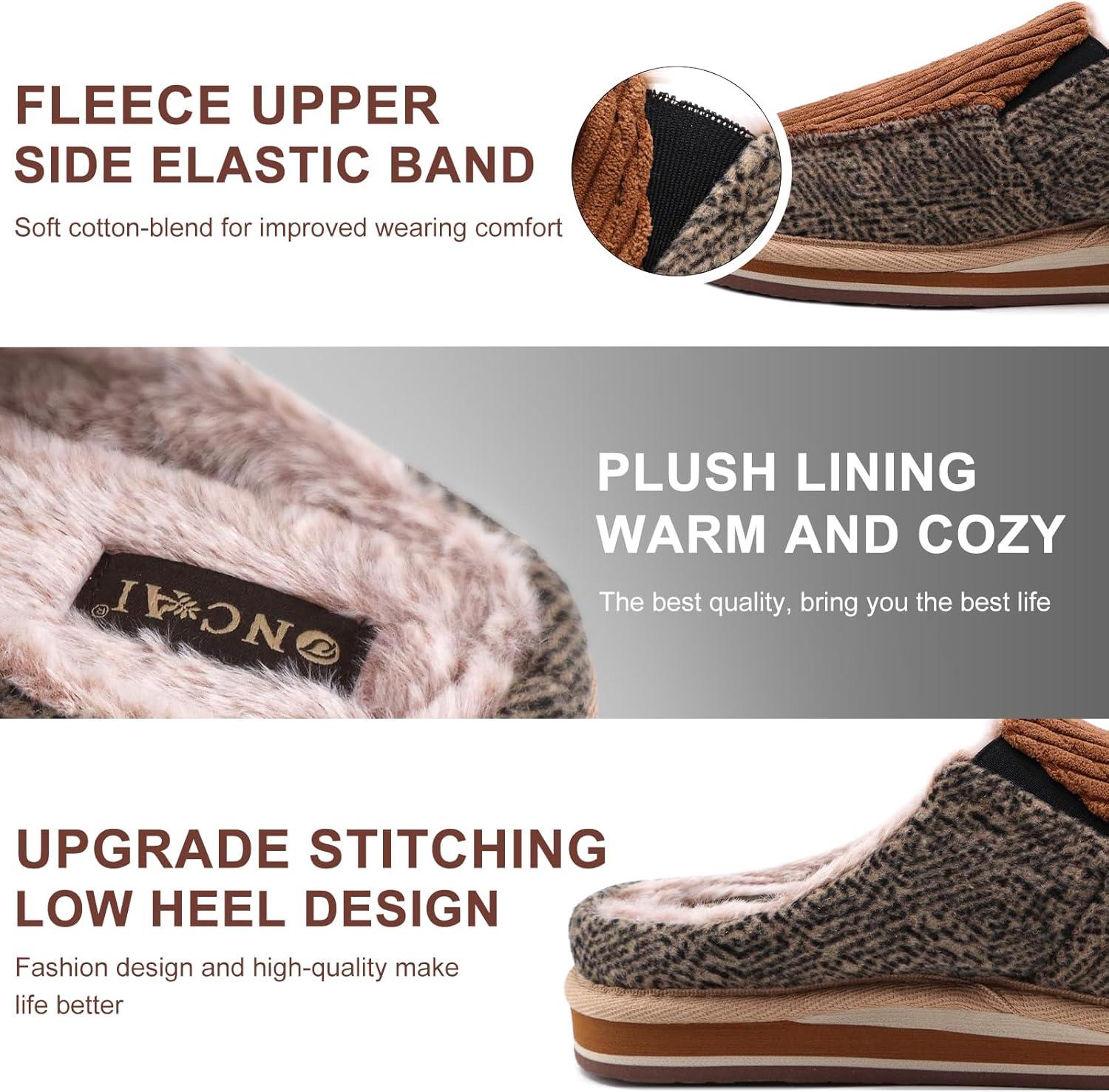 imageONCAI Mens Clog Slippers with Arch Support Stripe Faux Fur CottonBlend HighDensity Memory Foam Warm House Slippers Slipon Indoor Outdoor Rubber Sole Size 716Corduroy Khaki