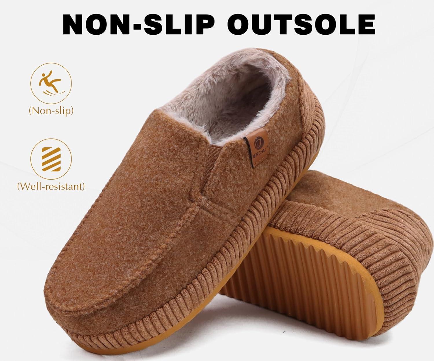 imageONCAI Mens Clog Slippers with Arch Support Stripe Faux Fur CottonBlend HighDensity Memory Foam Warm House Slippers Slipon Indoor Outdoor Rubber Sole Size 716Moccasins Khaki