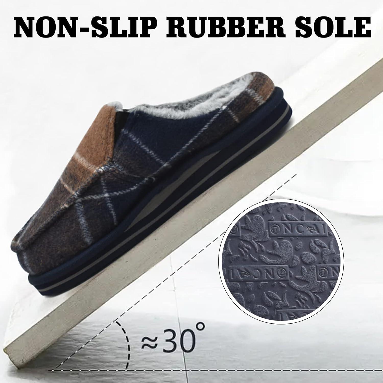 imageONCAI Mens Clog Slippers with Arch Support Stripe Faux Fur CottonBlend HighDensity Memory Foam Warm House Slippers Slipon Indoor Outdoor Rubber Sole Size 716Fade Blue