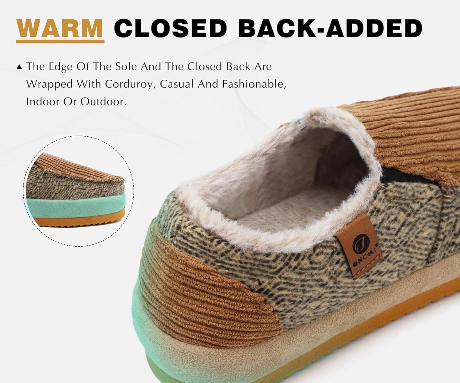 imageONCAI Mens Clog Slippers with Arch Support Stripe Faux Fur CottonBlend HighDensity Memory Foam Warm House Slippers Slipon Indoor Outdoor Rubber Sole Size 716Moccasins Corduroy Khaki