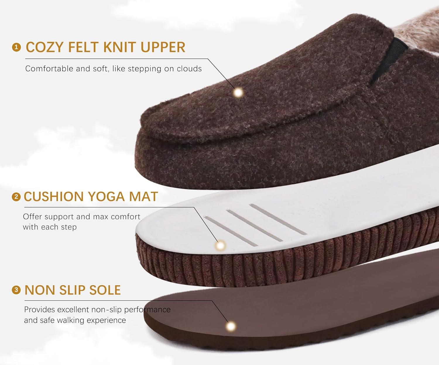 imageONCAI Mens Clog Slippers with Arch Support Stripe Faux Fur CottonBlend HighDensity Memory Foam Warm House Slippers Slipon Indoor Outdoor Rubber Sole Size 716Moccasins Brown