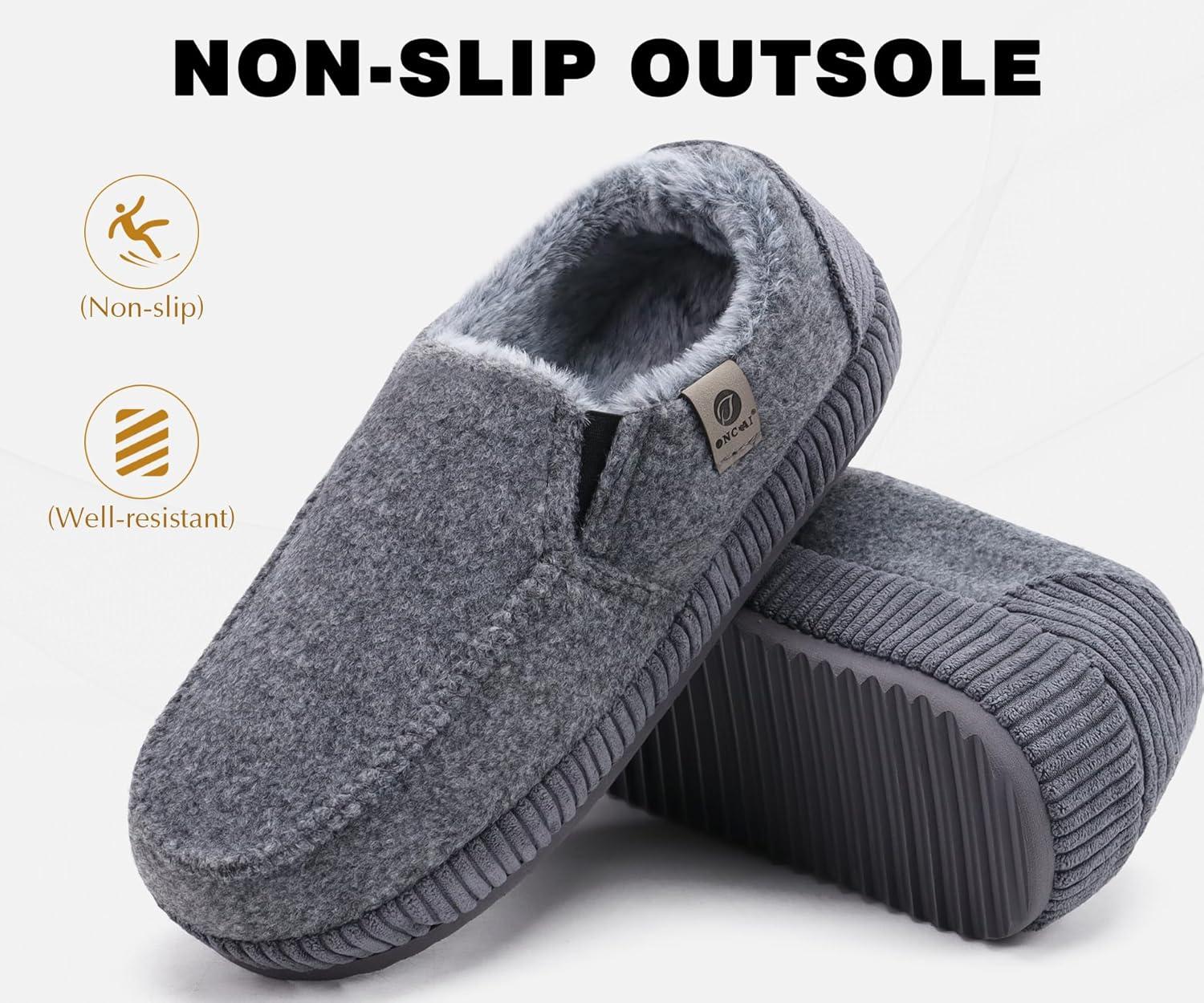 imageONCAI Mens Clog Slippers with Arch Support Stripe Faux Fur CottonBlend HighDensity Memory Foam Warm House Slippers Slipon Indoor Outdoor Rubber Sole Size 716Moccasins Grey