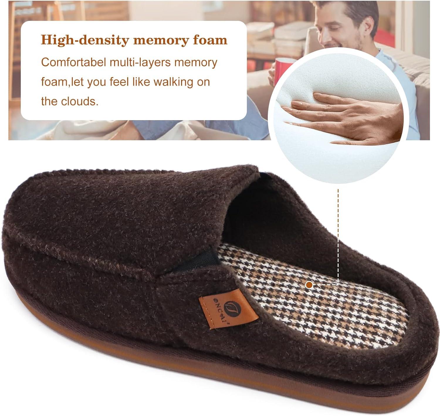 imageONCAI Mens Clog Slippers with Arch Support Stripe Faux Fur CottonBlend HighDensity Memory Foam Warm House Slippers Slipon Indoor Outdoor Rubber Sole Size 716Felt Brown