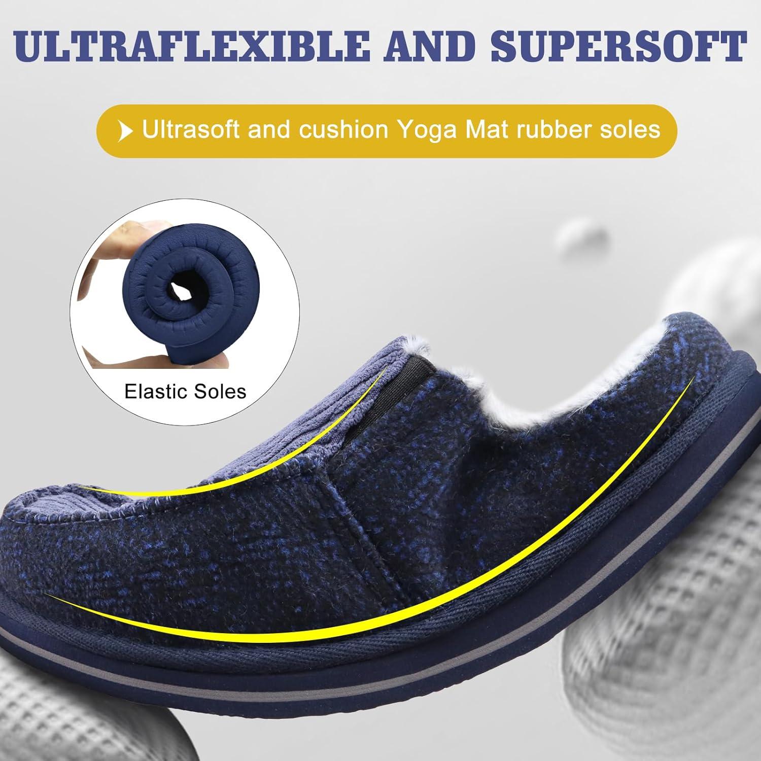 imageONCAI Mens Clog Slippers with Arch Support Stripe Faux Fur CottonBlend HighDensity Memory Foam Warm House Slippers Slipon Indoor Outdoor Rubber Sole Size 716Corduroy Blue