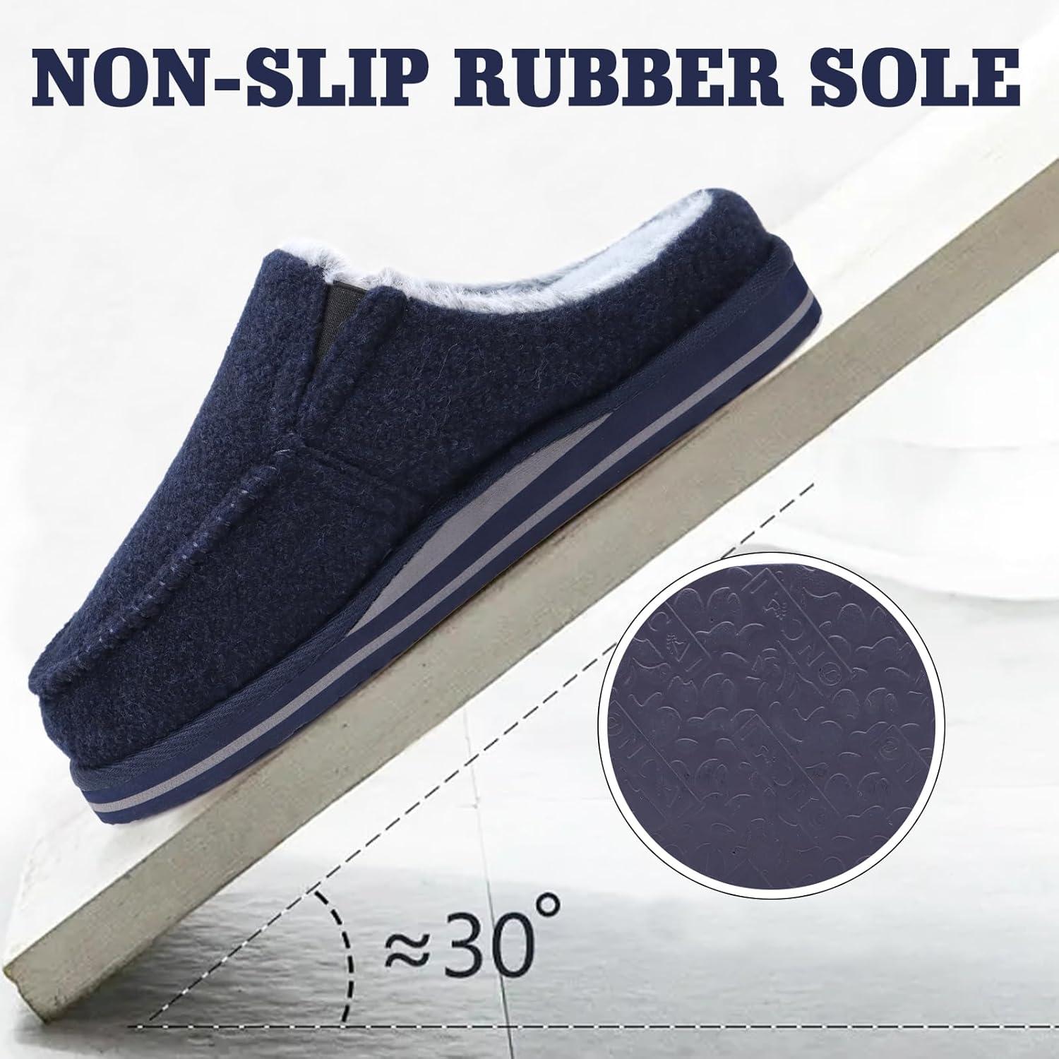 imageONCAI Mens Clog Slippers with Arch Support Stripe Faux Fur CottonBlend HighDensity Memory Foam Warm House Slippers Slipon Indoor Outdoor Rubber Sole Size 716Fur Felt Blue