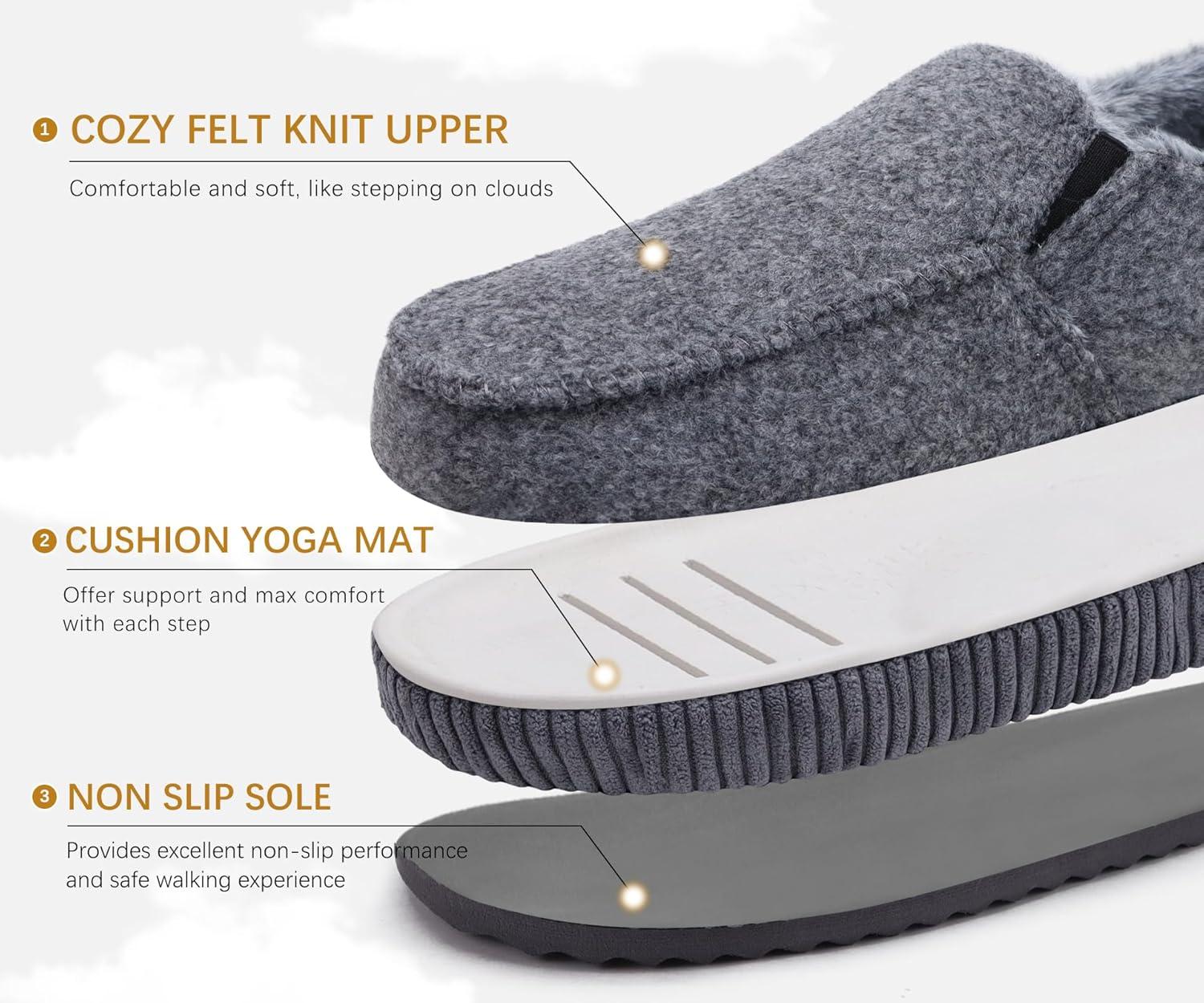 imageONCAI Mens Clog Slippers with Arch Support Stripe Faux Fur CottonBlend HighDensity Memory Foam Warm House Slippers Slipon Indoor Outdoor Rubber Sole Size 716Moccasins Grey