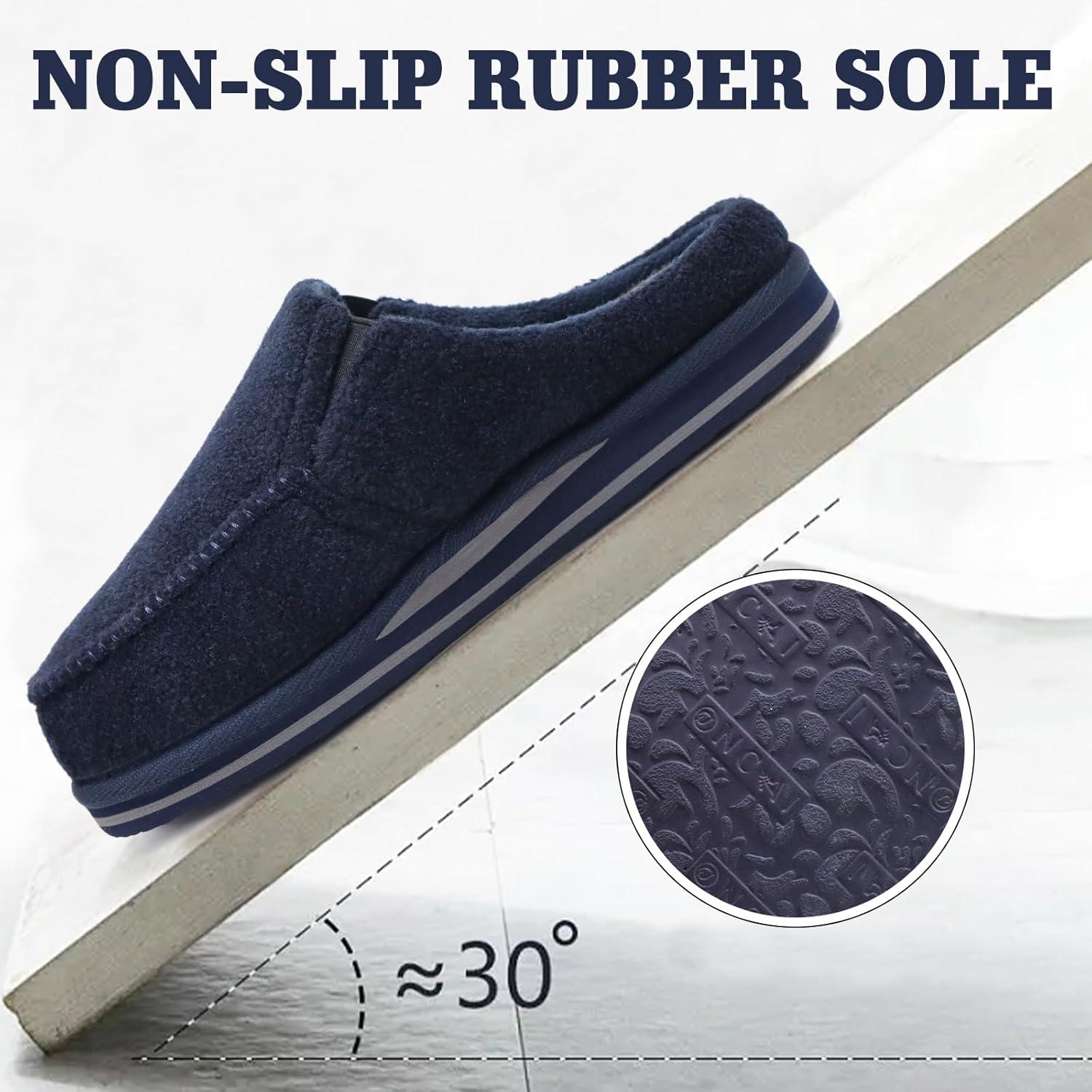 imageONCAI Mens Clog Slippers with Arch Support Stripe Faux Fur CottonBlend HighDensity Memory Foam Warm House Slippers Slipon Indoor Outdoor Rubber Sole Size 716Felt Blue