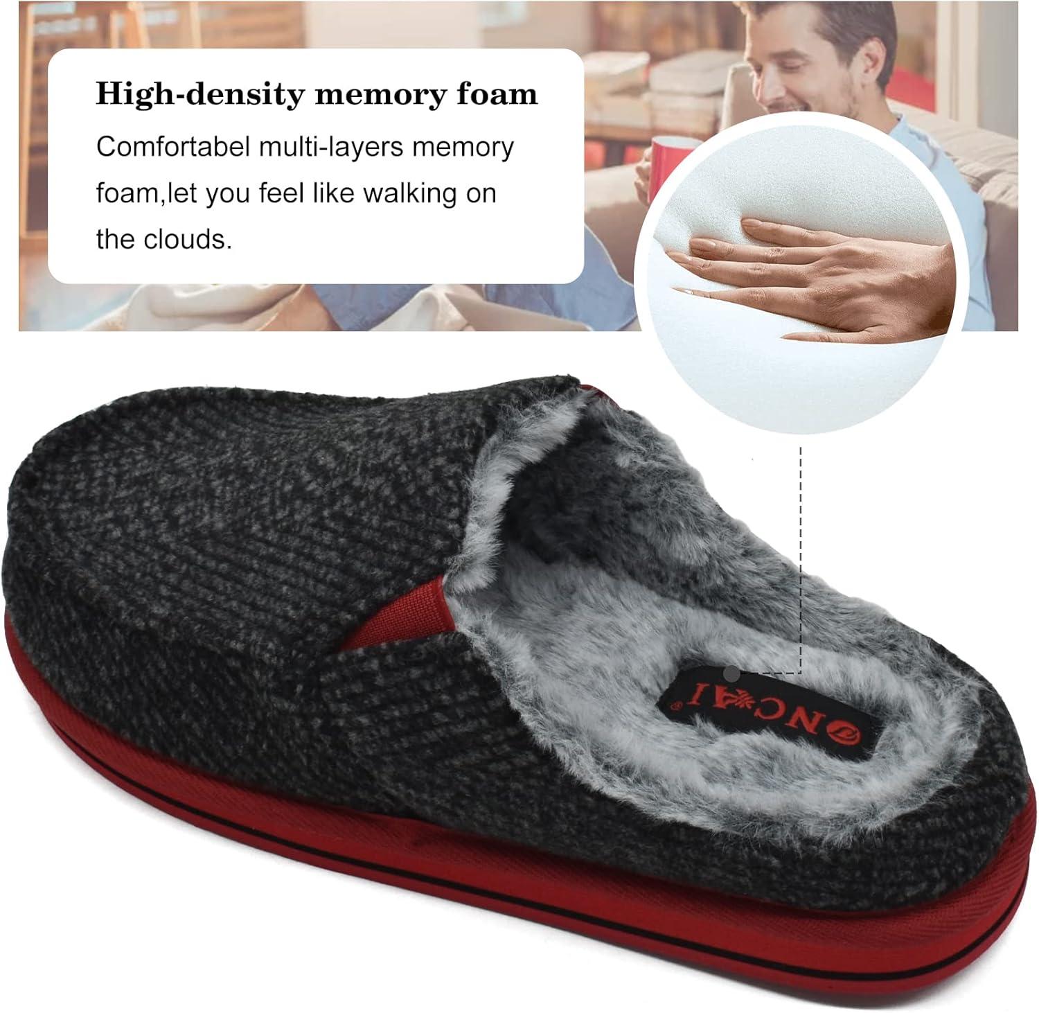 imageONCAI Mens Clog Slippers with Arch Support Stripe Faux Fur CottonBlend HighDensity Memory Foam Warm House Slippers Slipon Indoor Outdoor Rubber Sole Size 716BlackRed