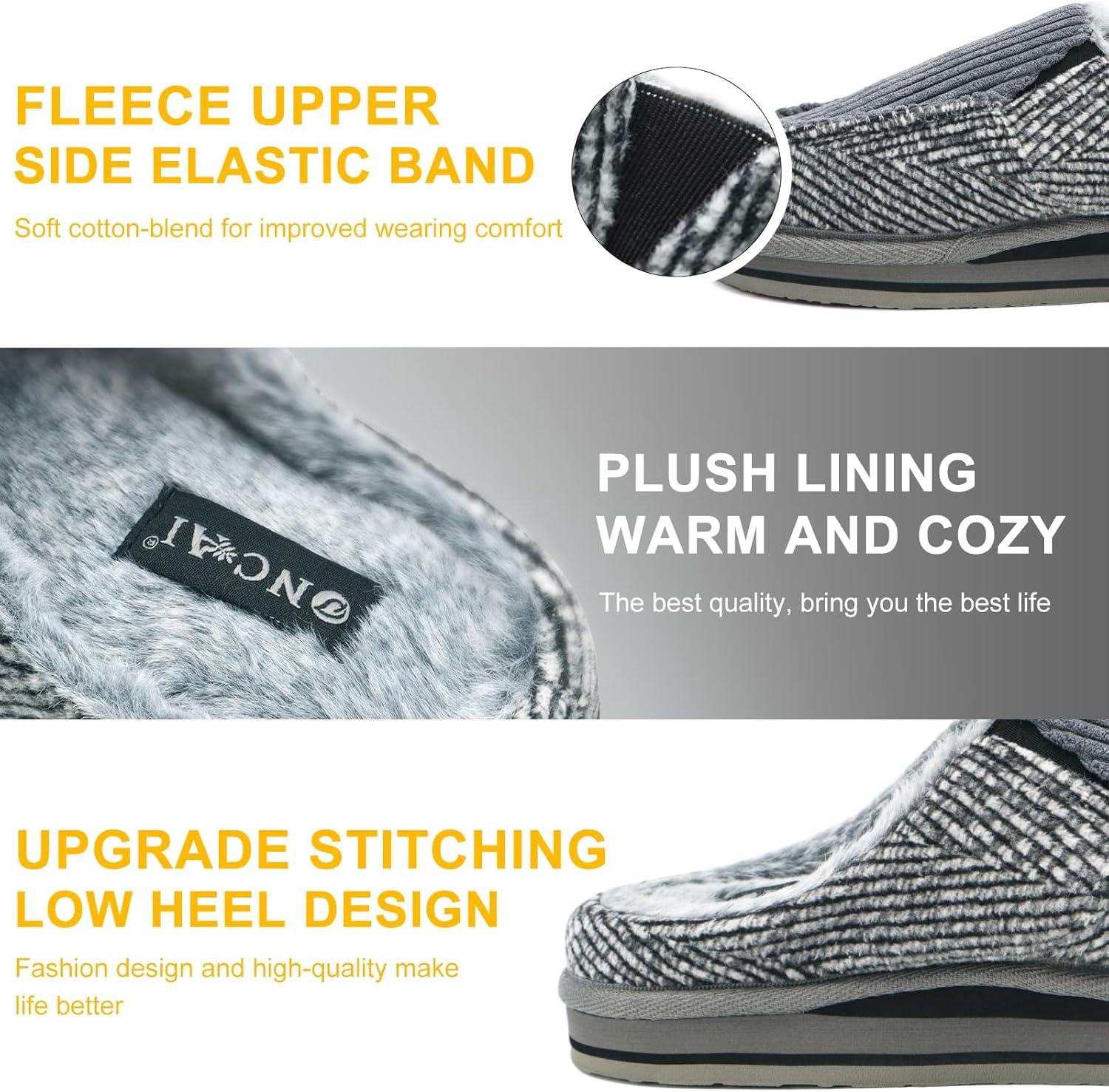 imageONCAI Mens Clog Slippers with Arch Support Stripe Faux Fur CottonBlend HighDensity Memory Foam Warm House Slippers Slipon Indoor Outdoor Rubber Sole Size 716Corduroy Grey