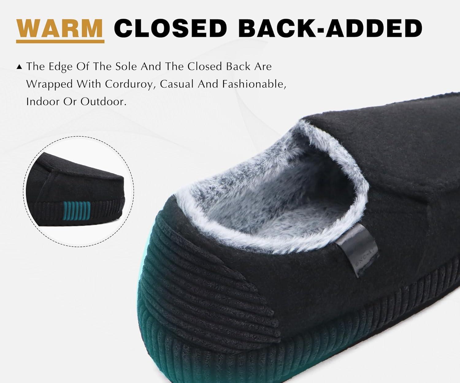 imageONCAI Mens Clog Slippers with Arch Support Stripe Faux Fur CottonBlend HighDensity Memory Foam Warm House Slippers Slipon Indoor Outdoor Rubber Sole Size 716Moccasins Black