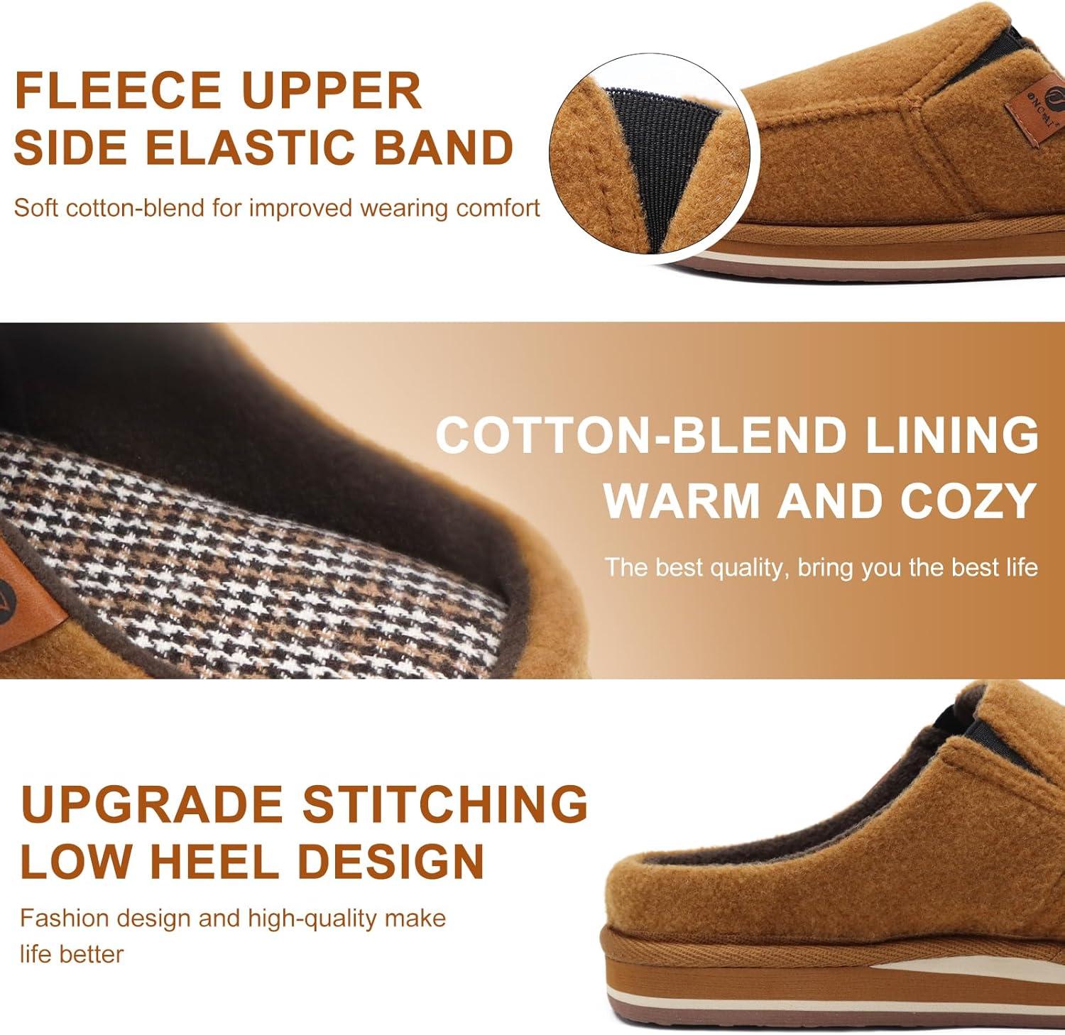 imageONCAI Mens Clog Slippers with Arch Support Stripe Faux Fur CottonBlend HighDensity Memory Foam Warm House Slippers Slipon Indoor Outdoor Rubber Sole Size 716Felt Khaki