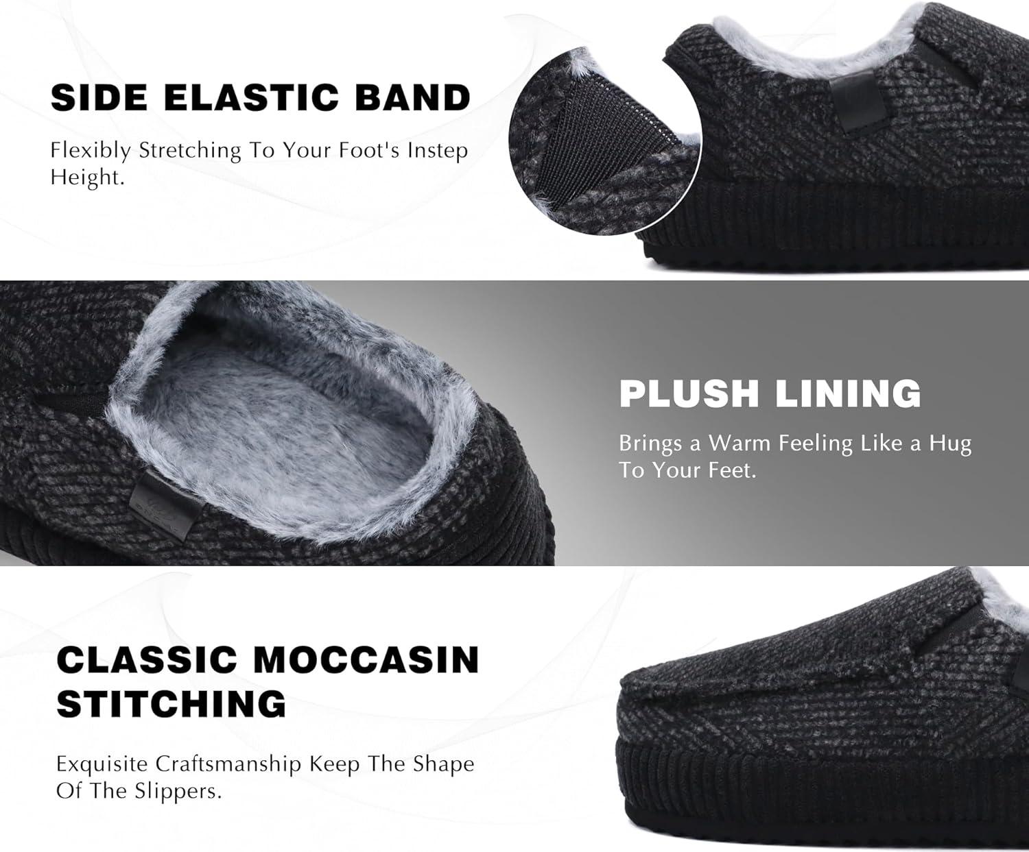 imageONCAI Mens Clog Slippers with Arch Support Stripe Faux Fur CottonBlend HighDensity Memory Foam Warm House Slippers Slipon Indoor Outdoor Rubber Sole Size 716Moccasins BlackWhite