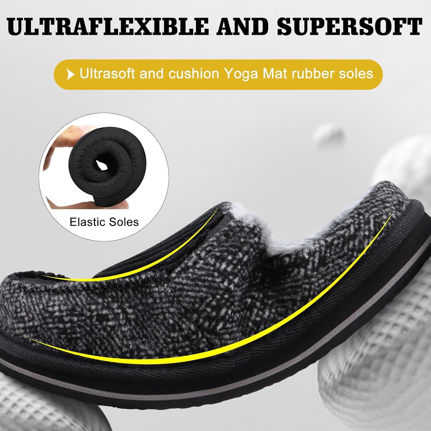 imageONCAI Mens Clog Slippers with Arch Support Stripe Faux Fur CottonBlend HighDensity Memory Foam Warm House Slippers Slipon Indoor Outdoor Rubber Sole Size 716Corduroy Black