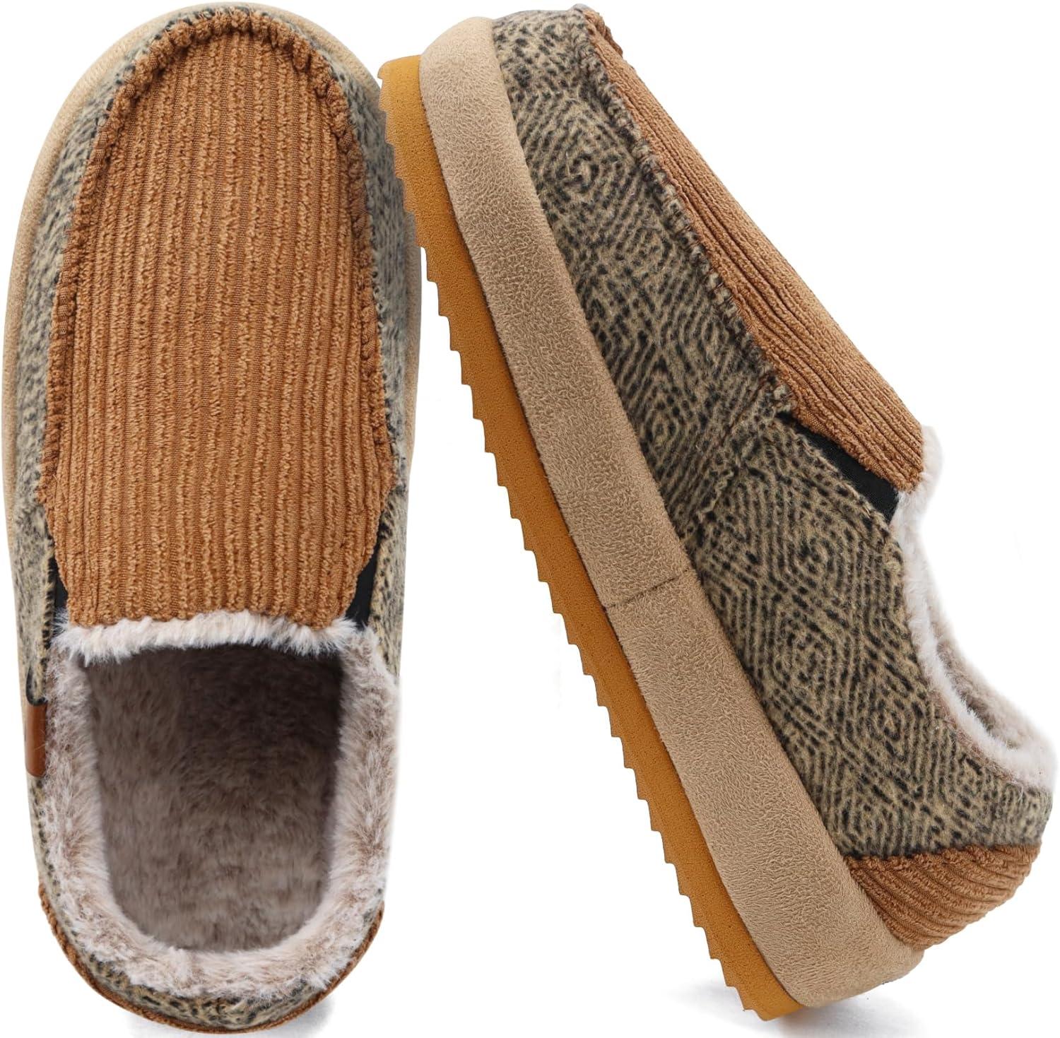 imageONCAI Mens Clog Slippers with Arch Support Stripe Faux Fur CottonBlend HighDensity Memory Foam Warm House Slippers Slipon Indoor Outdoor Rubber Sole Size 716Moccasins Corduroy Khaki