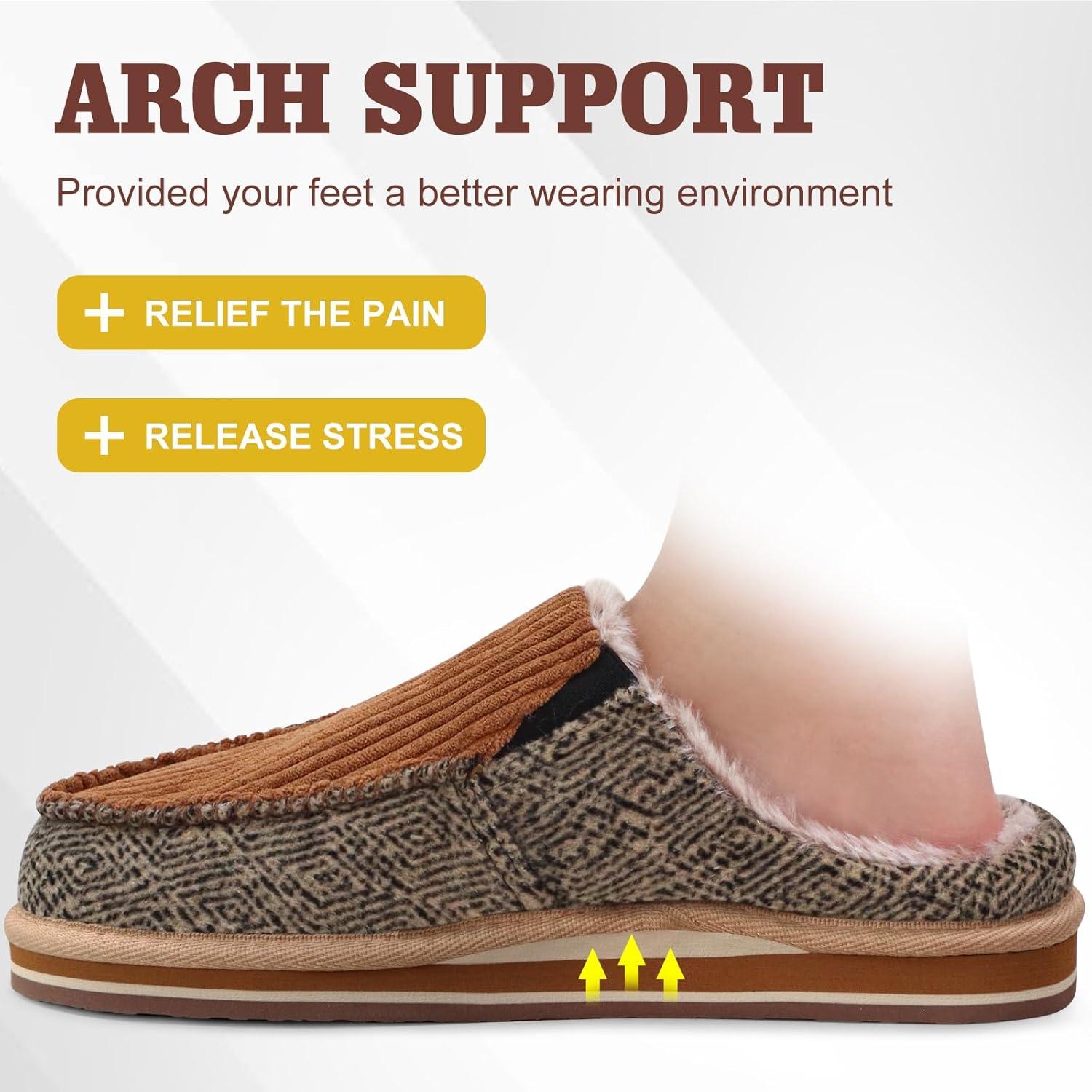 imageONCAI Mens Clog Slippers with Arch Support Stripe Faux Fur CottonBlend HighDensity Memory Foam Warm House Slippers Slipon Indoor Outdoor Rubber Sole Size 716Corduroy Khaki