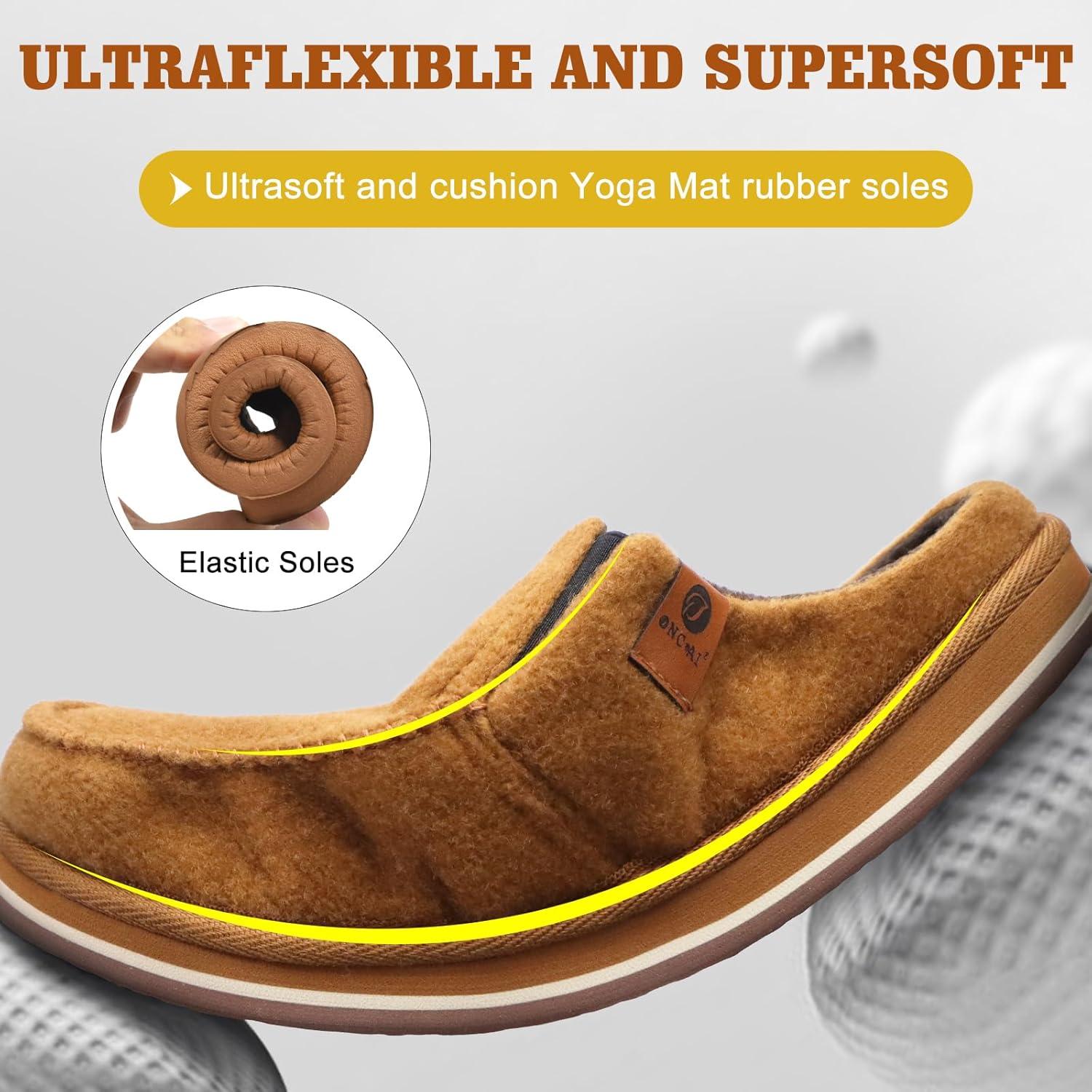 imageONCAI Mens Clog Slippers with Arch Support Stripe Faux Fur CottonBlend HighDensity Memory Foam Warm House Slippers Slipon Indoor Outdoor Rubber Sole Size 716Felt Khaki