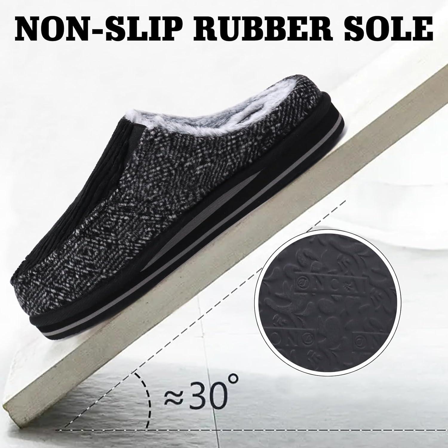 imageONCAI Mens Clog Slippers with Arch Support Stripe Faux Fur CottonBlend HighDensity Memory Foam Warm House Slippers Slipon Indoor Outdoor Rubber Sole Size 716Corduroy Black