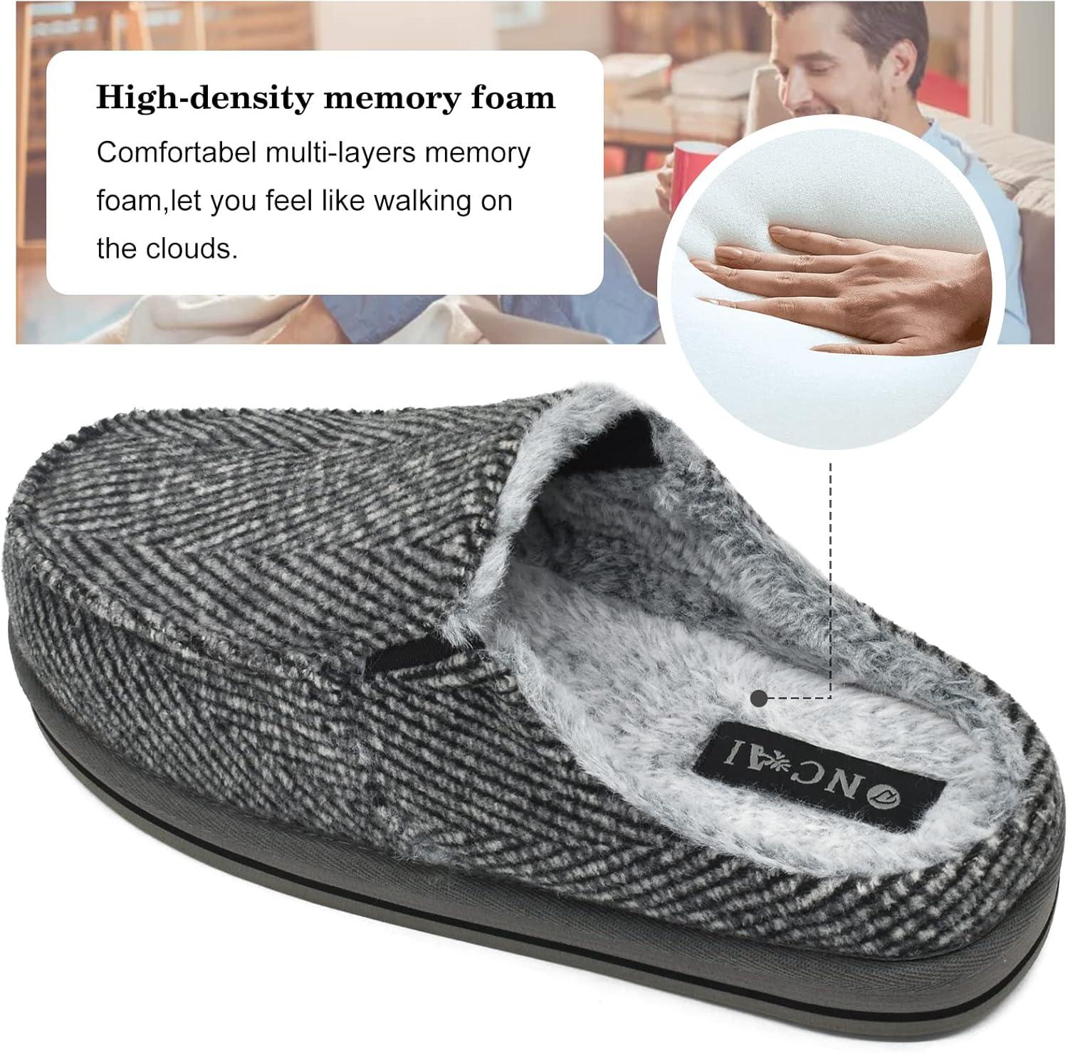 imageONCAI Mens Clog Slippers with Arch Support Stripe Faux Fur CottonBlend HighDensity Memory Foam Warm House Slippers Slipon Indoor Outdoor Rubber Sole Size 716Grey