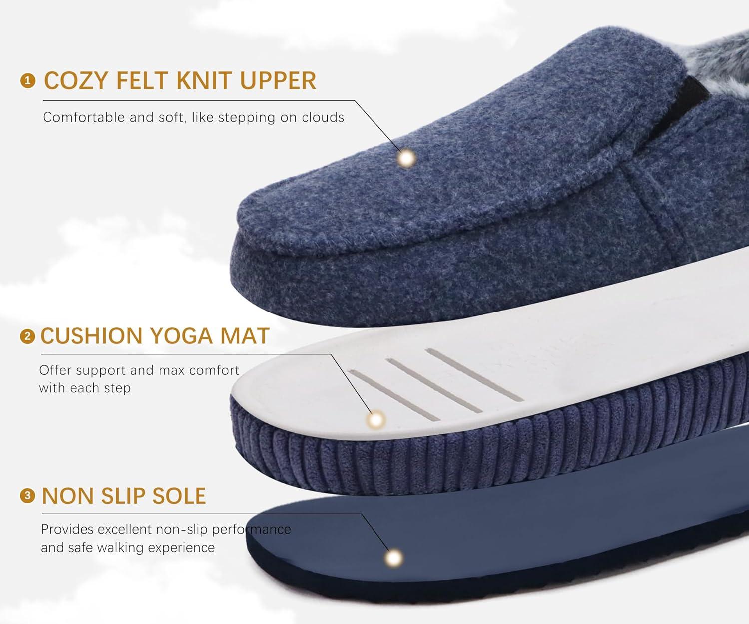 imageONCAI Mens Clog Slippers with Arch Support Stripe Faux Fur CottonBlend HighDensity Memory Foam Warm House Slippers Slipon Indoor Outdoor Rubber Sole Size 716Moccasins Blue