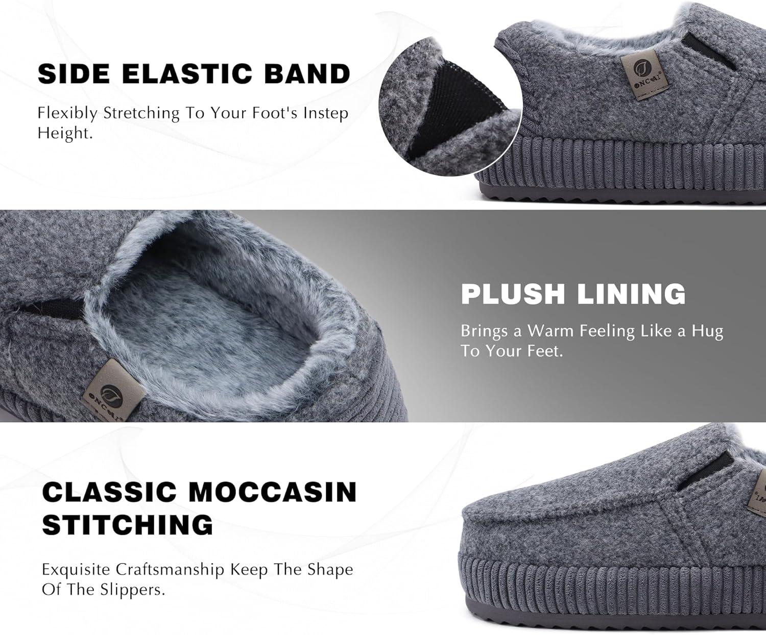 imageONCAI Mens Clog Slippers with Arch Support Stripe Faux Fur CottonBlend HighDensity Memory Foam Warm House Slippers Slipon Indoor Outdoor Rubber Sole Size 716Moccasins Grey