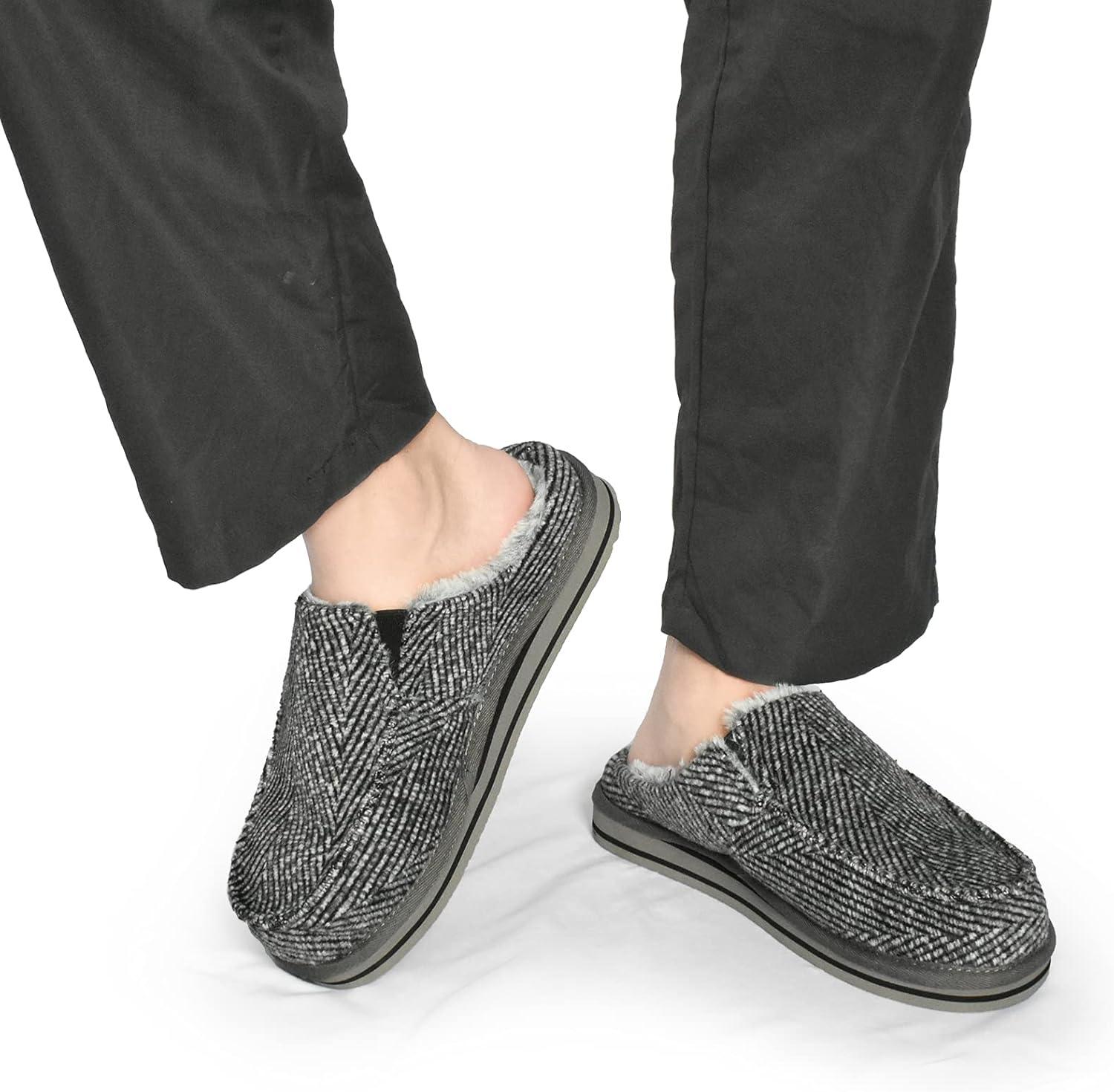 imageONCAI Mens Clog Slippers with Arch Support Stripe Faux Fur CottonBlend HighDensity Memory Foam Warm House Slippers Slipon Indoor Outdoor Rubber Sole Size 716Grey