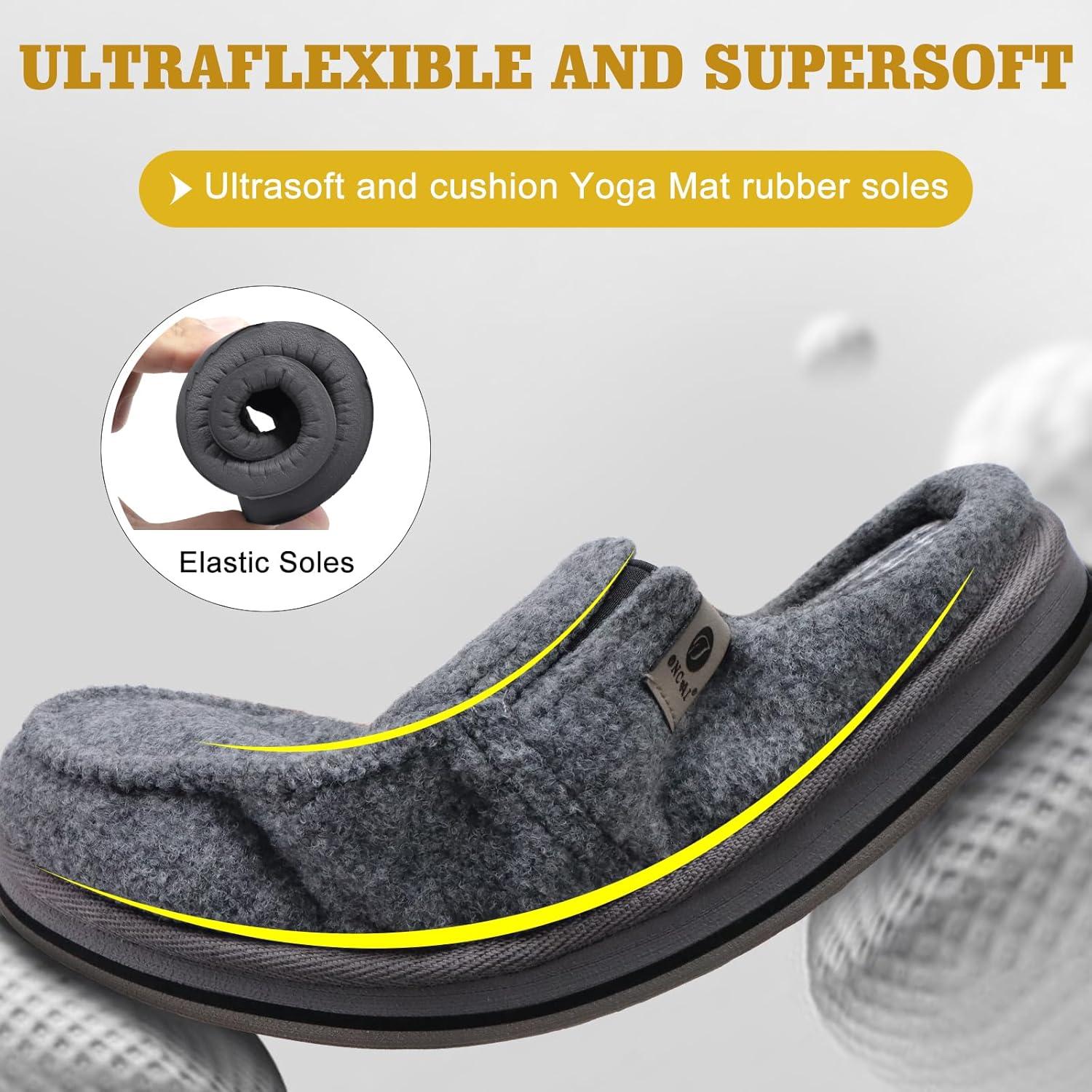 imageONCAI Mens Clog Slippers with Arch Support Stripe Faux Fur CottonBlend HighDensity Memory Foam Warm House Slippers Slipon Indoor Outdoor Rubber Sole Size 716Felt Grey