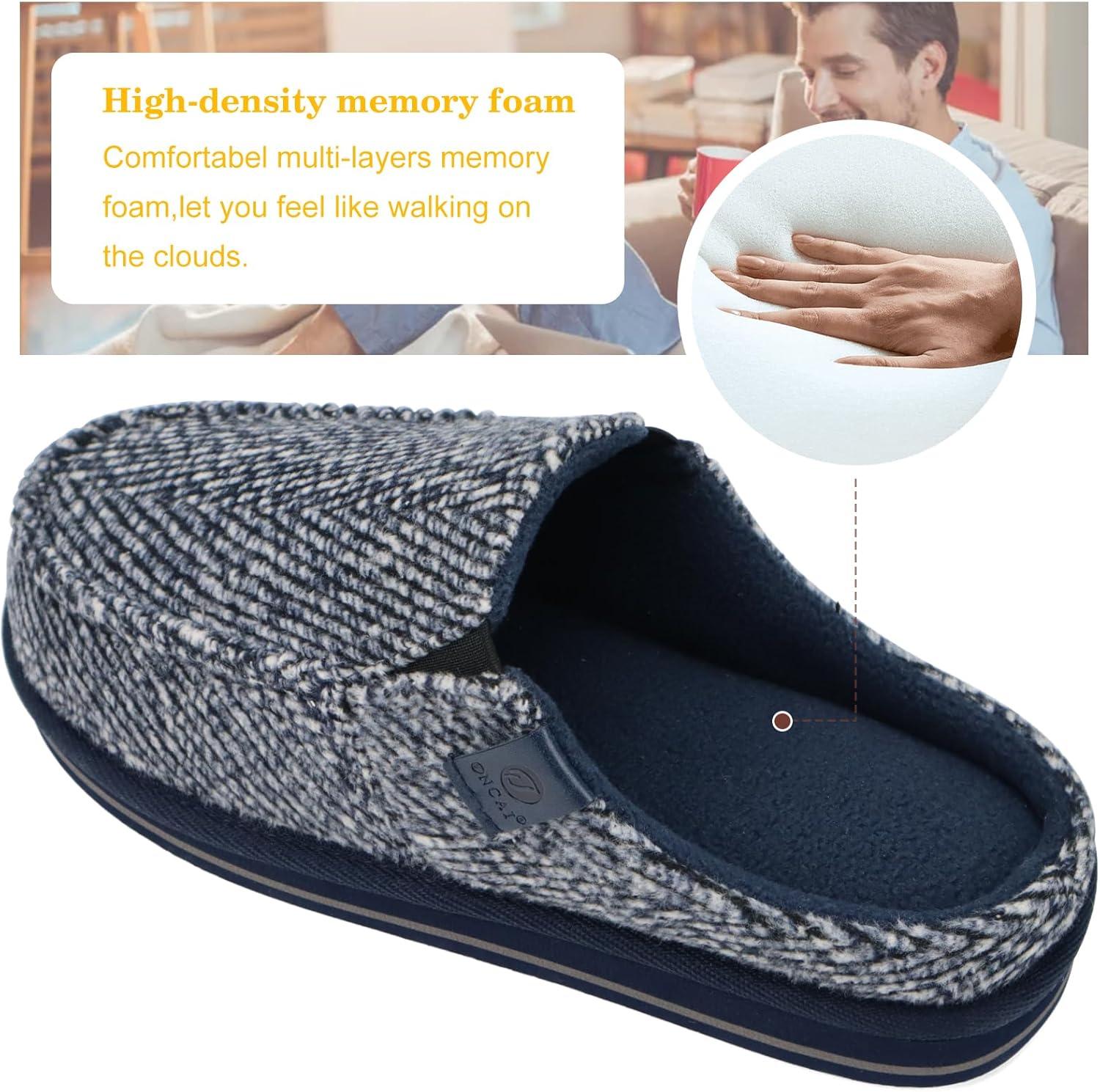 imageONCAI Mens Clog Slippers with Arch Support Stripe Faux Fur CottonBlend HighDensity Memory Foam Warm House Slippers Slipon Indoor Outdoor Rubber Sole Size 716Spring Blue
