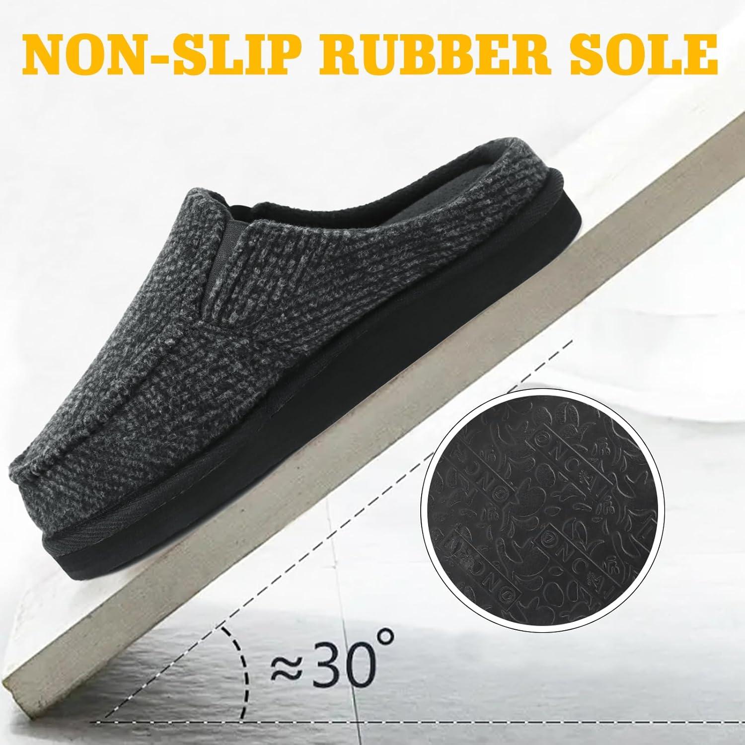 imageONCAI Mens Clog Slippers with Arch Support Stripe Faux Fur CottonBlend HighDensity Memory Foam Warm House Slippers Slipon Indoor Outdoor Rubber Sole Size 716Spring Black