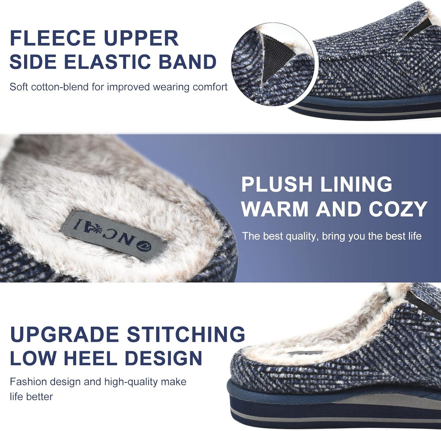 imageONCAI Mens Clog Slippers with Arch Support Stripe Faux Fur CottonBlend HighDensity Memory Foam Warm House Slippers Slipon Indoor Outdoor Rubber Sole Size 716Light Blue