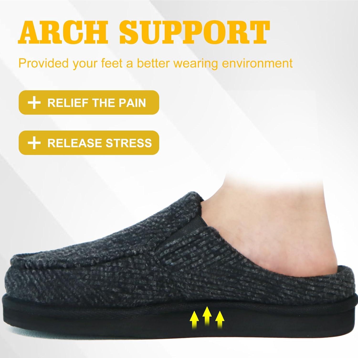 imageONCAI Mens Clog Slippers with Arch Support Stripe Faux Fur CottonBlend HighDensity Memory Foam Warm House Slippers Slipon Indoor Outdoor Rubber Sole Size 716Spring Black